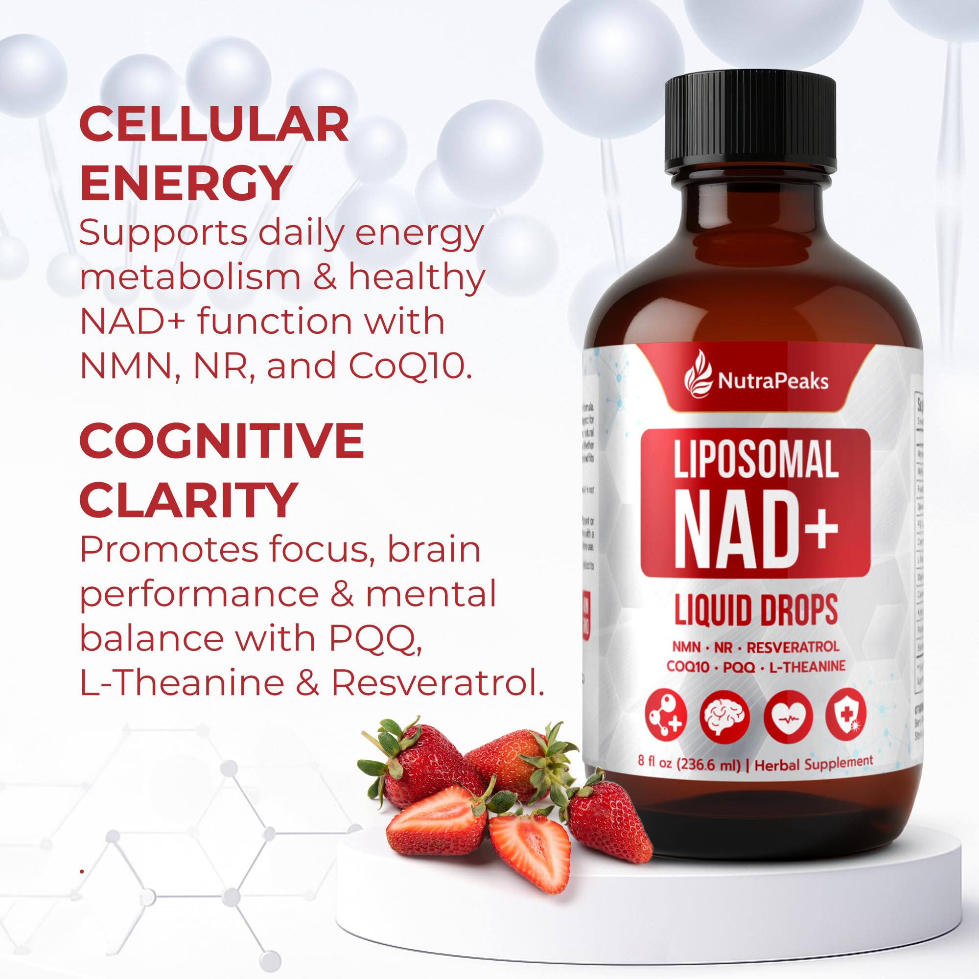 NutraPeaks NAD+ Supplement Liquid - NAD+ Supplement 1000mg, NAD+ Nicotinamide Riboside Resveratrol Supplements with PQQ, NAD+ Berry Flavor Sticks for Anti-Aging, Energy, Focus NutraPeaksAu supplements