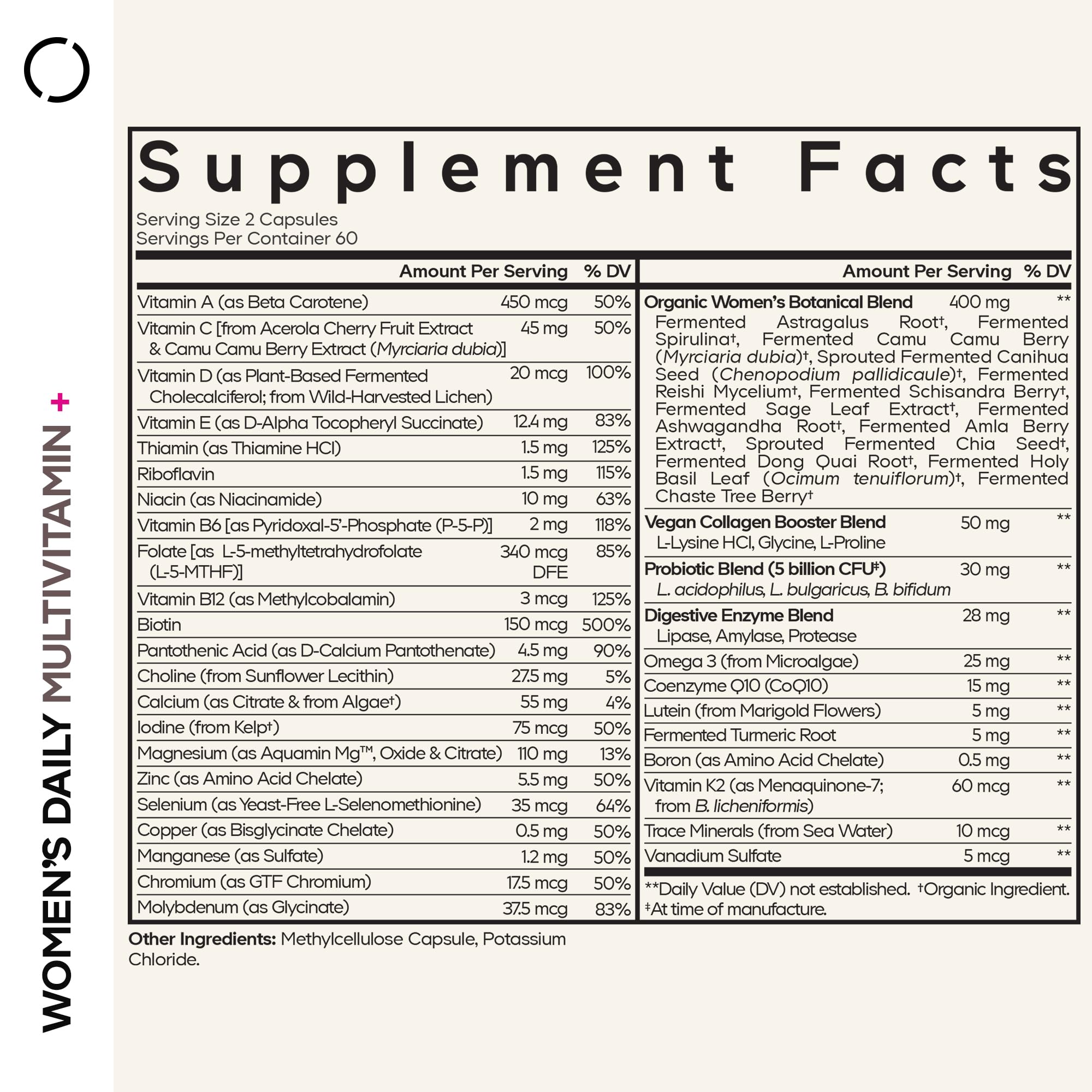Codeage Women’s Daily Multivitamin, 25+ Vitamins & Minerals, Fermented, Organic Whole Foods, Probiotics Supplement - Vitamin A, B, C, D, E & K, Omega 3, Zinc – Vegan - 120 Capsules CodeageAu supplements