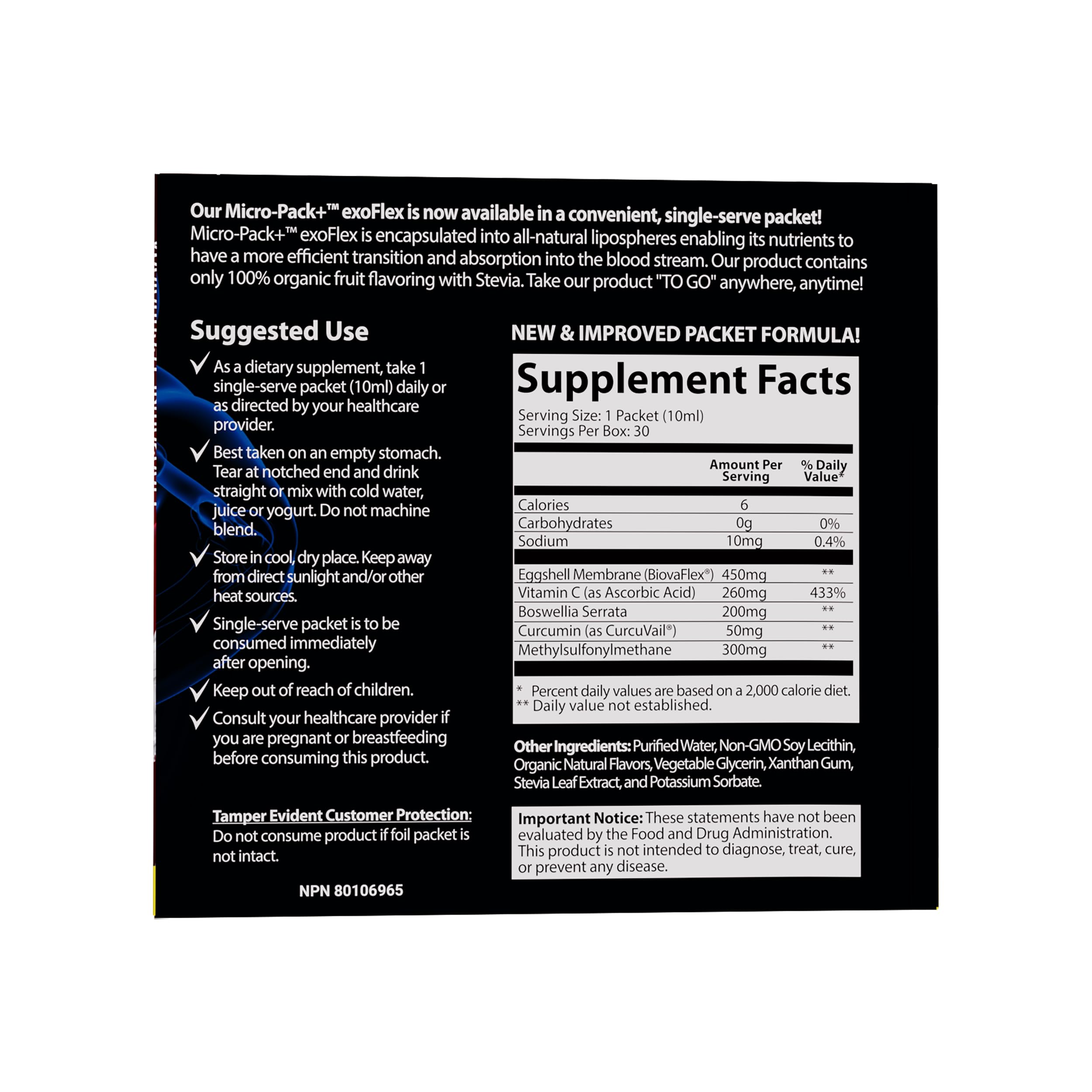 Aurora Nutrascience Micro-Pack Liposomal exoFlex+ - Liquid Vitamin C Supplement, Eggshell Membrane with BiovaFlex, Curcumin, & Boswellia, for Men & Women - 30 Single-Serve Packets Aurora NutrascienceAu supplements