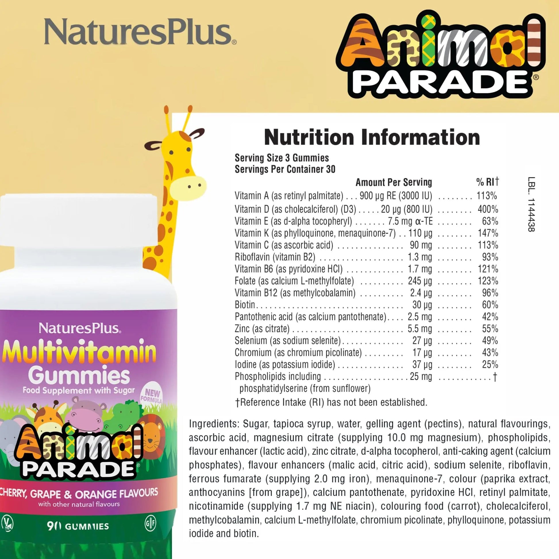 NaturesPlus Animal Parade Multivitamin Children's Gummies - 90 Count - Assorted Cherry, Grape & Orange Flavors NaturesPlusAu supplements
