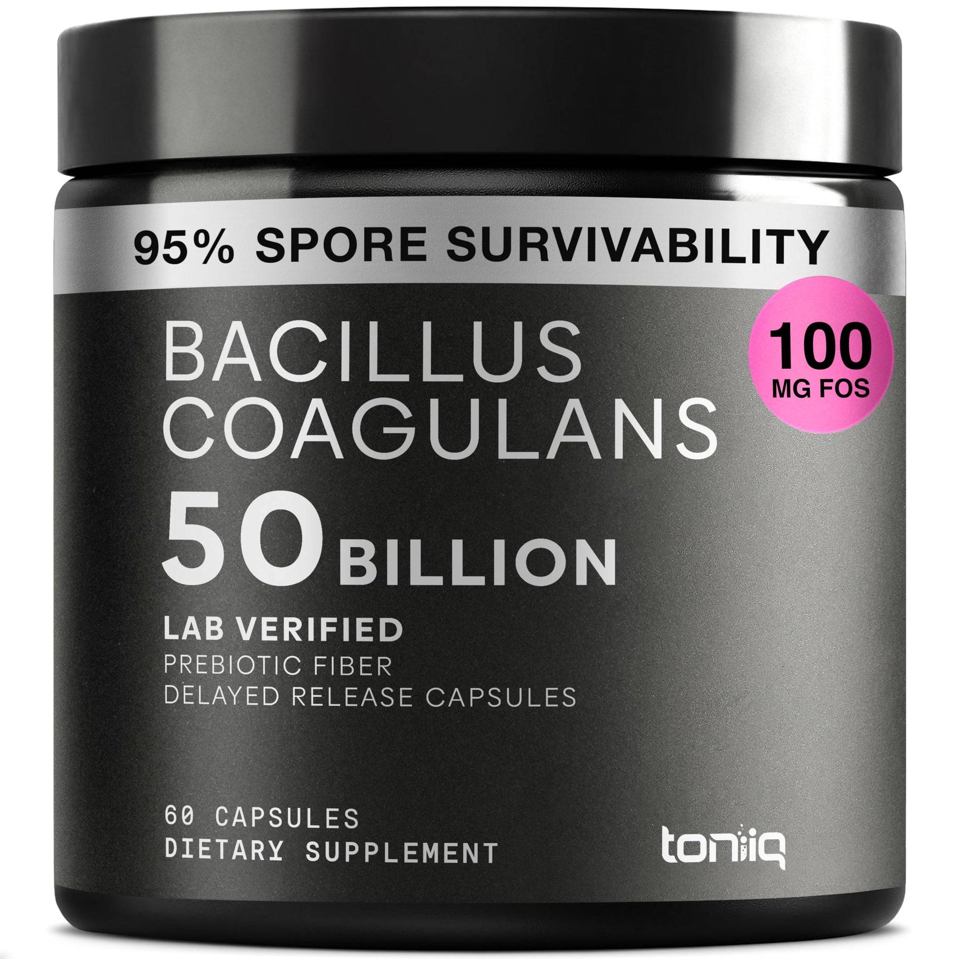 Toniiq Bacillus Coagulans Probiotic Supplement – Ultra High Strength 50 Billion CFU with FOS Prebiotic – Spore-Based Probiotic for Exceptional Stability – Third-Party Tested – 60 Capsules ToniiqAu supplements