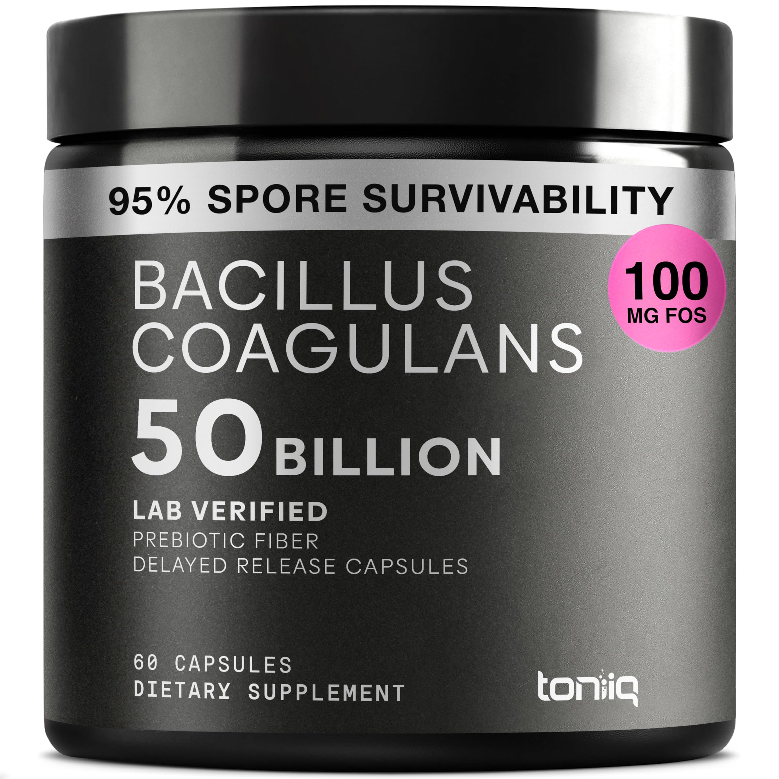 Toniiq Bacillus Coagulans Probiotic Supplement – Ultra High Strength 50 Billion CFU with FOS Prebiotic – Spore-Based Probiotic for Exceptional Stability – Third-Party Tested – 60 Capsules ToniiqAu supplements