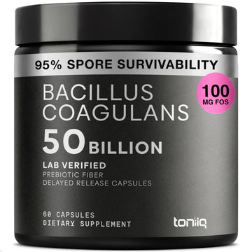 Toniiq Bacillus Coagulans Probiotic Supplement – Ultra High Strength 50 Billion CFU with FOS Prebiotic – Spore-Based Probiotic for Exceptional Stability – Third-Party Tested – 60 Capsules ToniiqAu supplements
