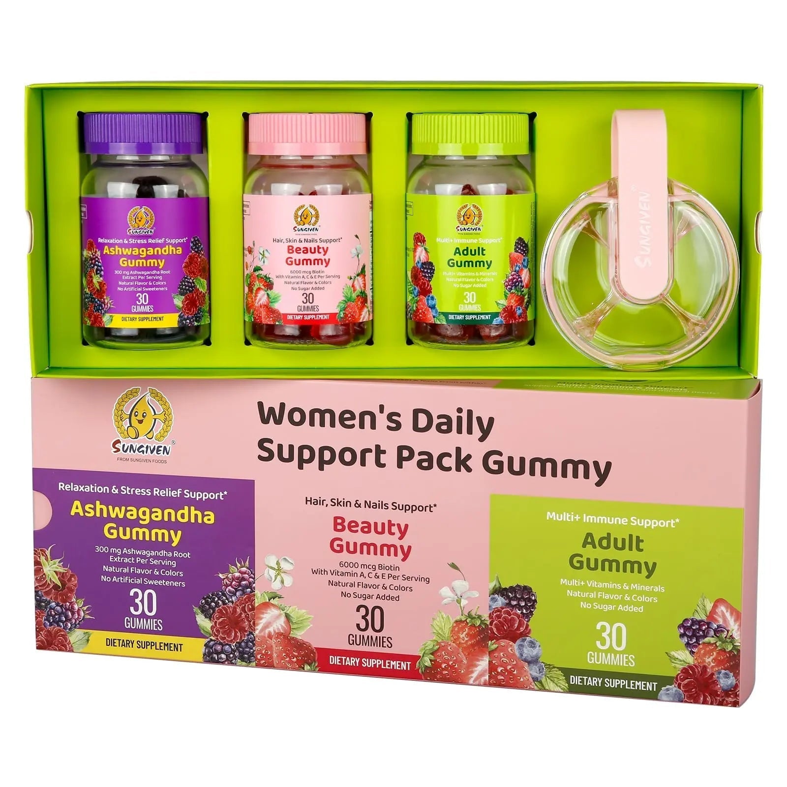 Women's Multivitamin Gummy Pack, 3 Support for Hair Skin Nails Sleep Daily Health, Vitamins A, D, C, E, Biotin, Ashwagandha SUNGIVENAu supplements