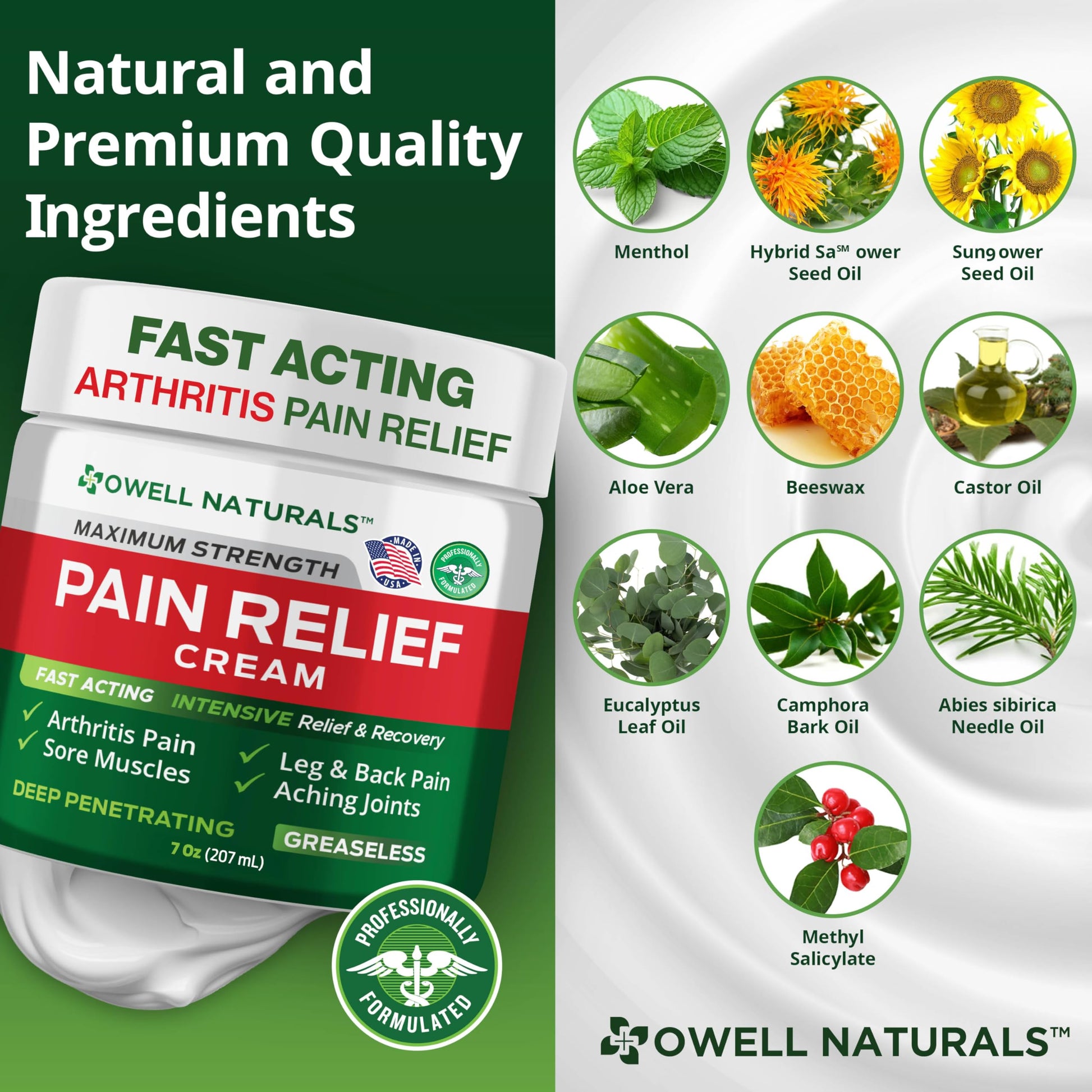 Owell Naturals Deep Penetrating Pain Relief Cream, Maximum Strength Formula for Joints & Muscles, Lower Back, Knees, Hands, Legs, Ankle – Fast Acting Comfort, 7 oz Owell NaturalsAu supplements