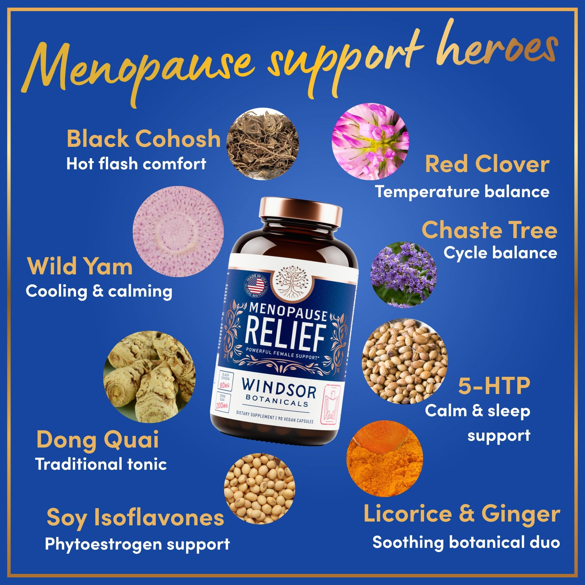 Menopause Supplements for Women - 5-HTP, Dong Quai, Black Cohosh for Menopause Hot Flashes, Night Sweats Relief Support - Womens Pre Meno Premenopausal Perimenopause Supplement - 90 Caps WINDSOR BOTANICALSAu supplements