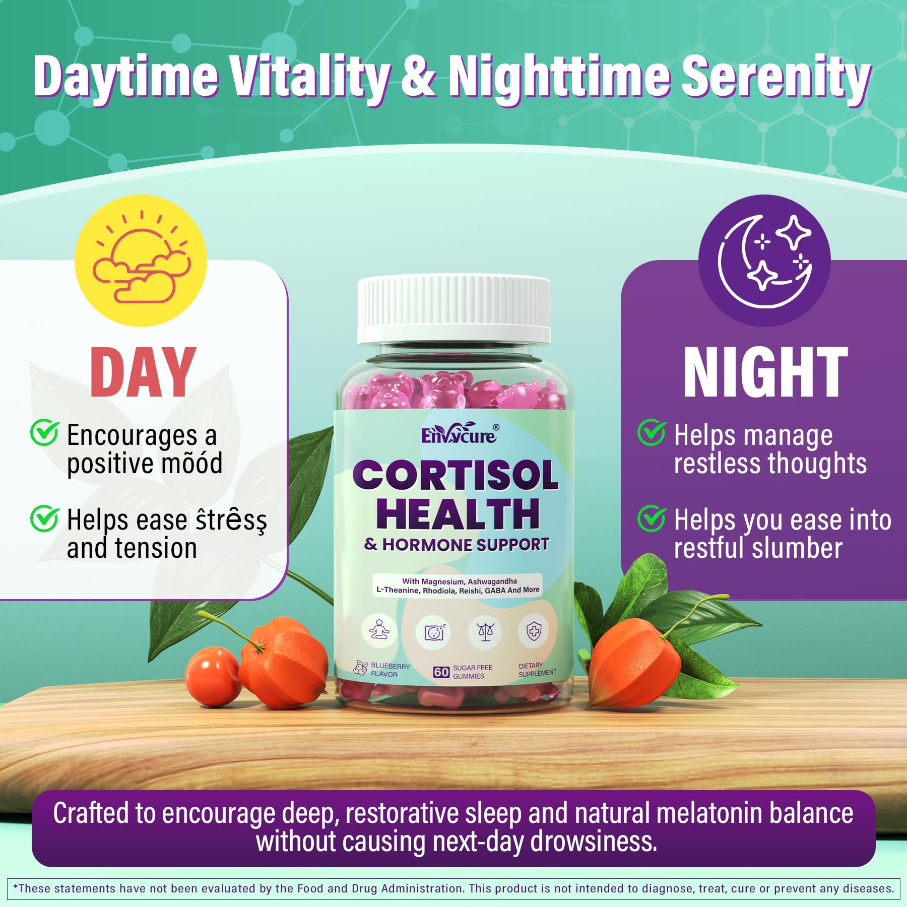Cortisol Supplements for Women & Men, Cortisol Reducer Gummies w/ Magnesium, Ashwagandha, L-Theanine, Rhodiola, Reishi, 24 IN 1 Cortisol Detox Manager for Calm Mood, Focus & Relaxation,Vegan, 120 Cts EnvyCureAu supplements