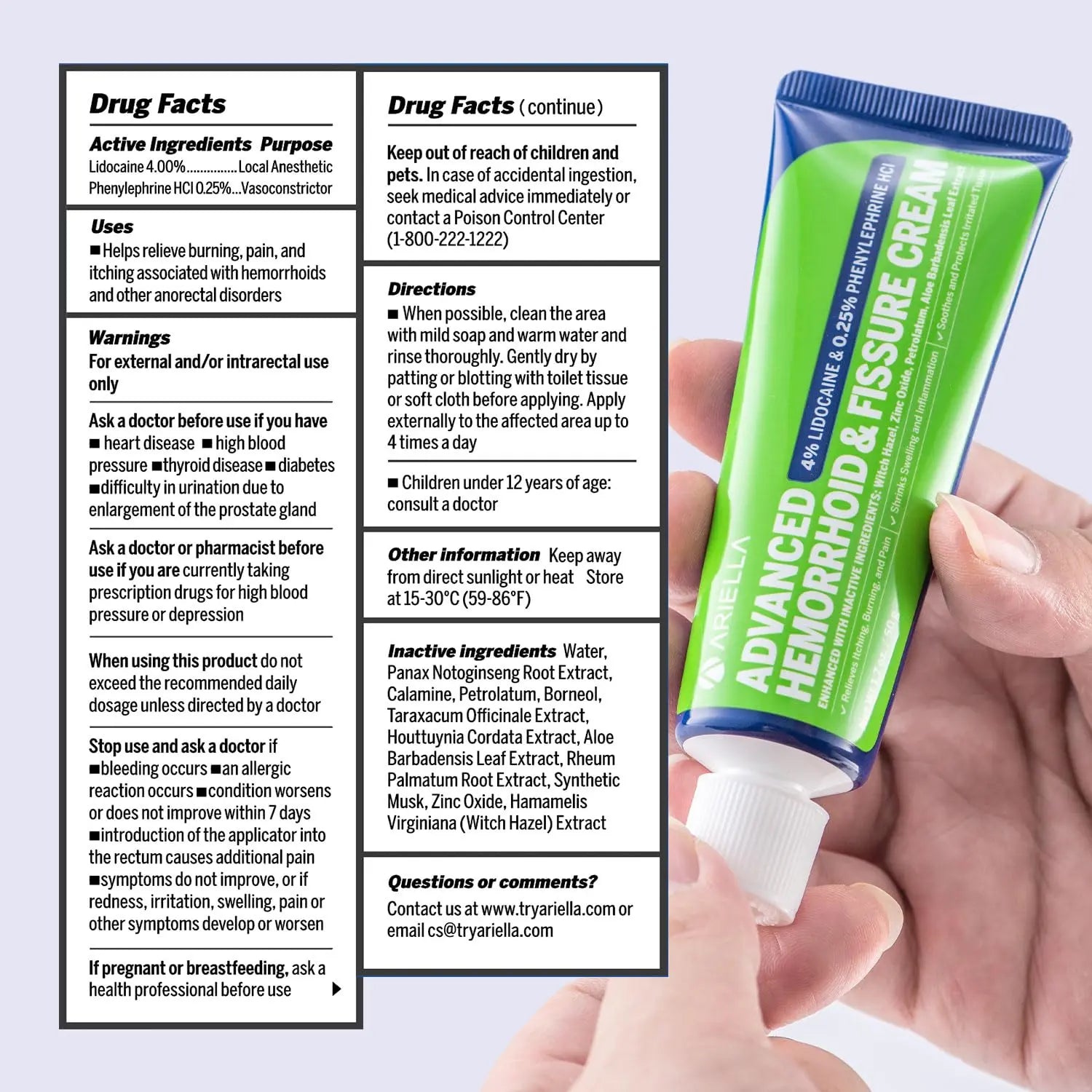 Hemorrhoid Treatment Fissure Lidocaine Cream: Advanced Numbing Ointment with Phenylephrine HCI - Fast Acting Natural Strength Soothing Relief of Pain Swelling Discomfort Itching (1.7 Oz, Witch Hazel) AriellaAu supplements
