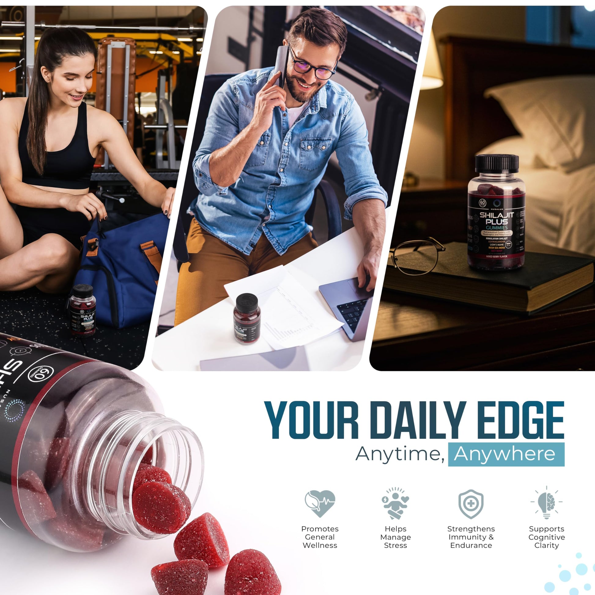 Nusalus Shilajit Plus Gummies – 5-in-1 Adaptogen Energy & Focus Supplement | Shilajit, Ashwagandha, Lion’s Mane, Sea Moss & Beet Root | Natural Energy & Stress Support | Made in USA, Vegan, 60ct NusalusAu supplements