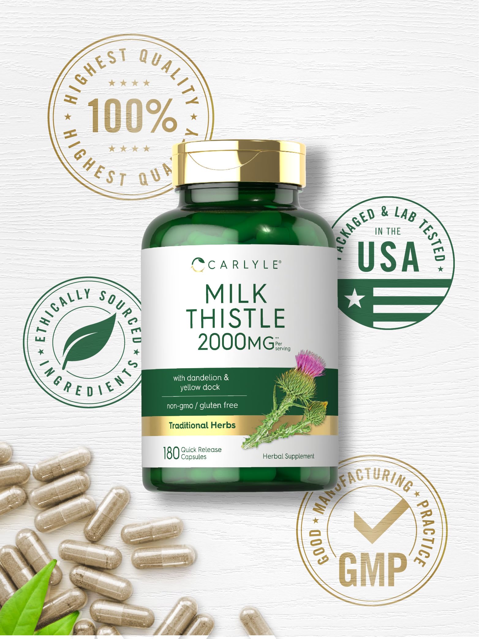Carlyle Milk Thistle 2000mg | 180 Capsules | with Dandelion & Yellow Dock | Non-GMO CarlyleUS supplements