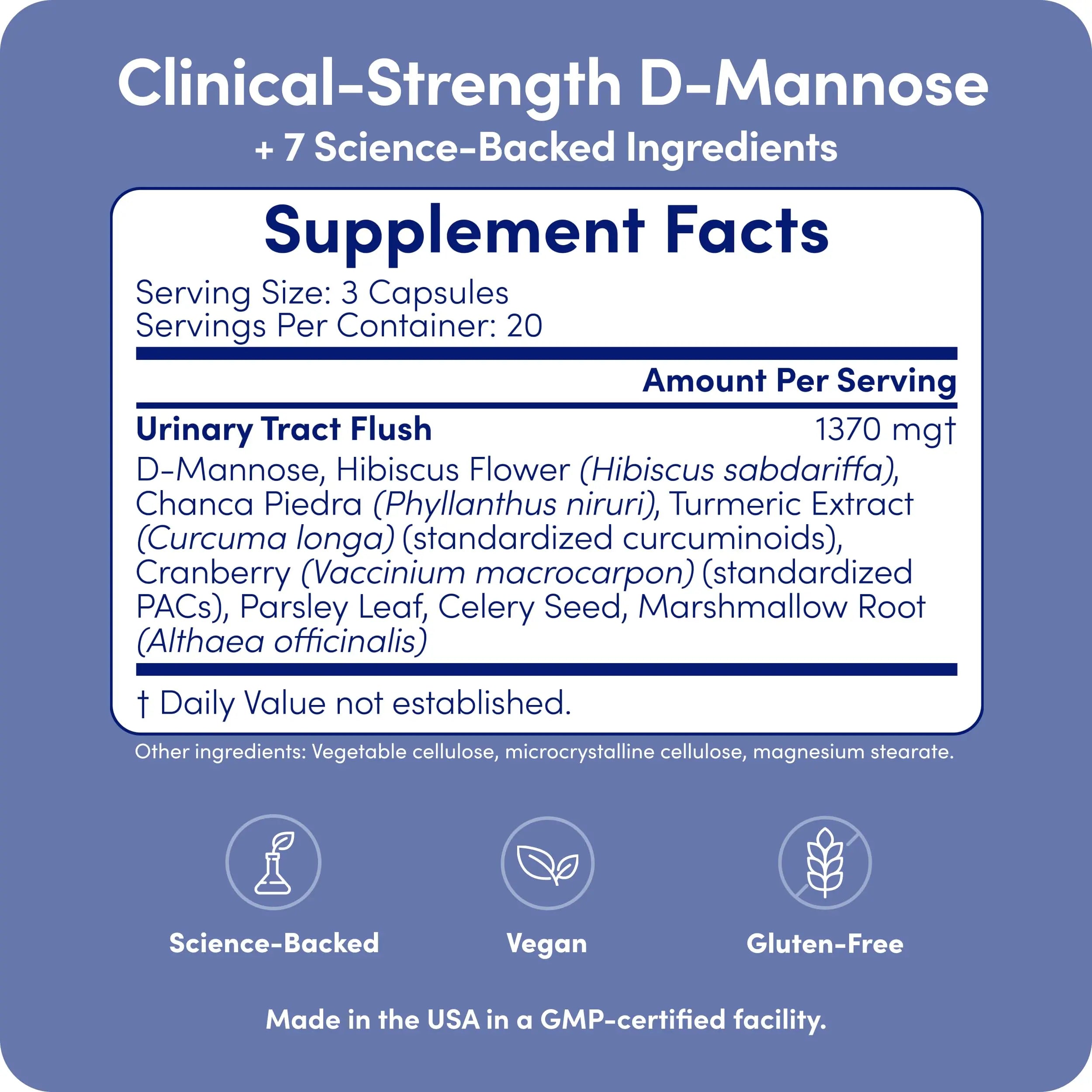 UT-Fem Solution - Fast-Acting Urinary Tract Flush for Women, Proactive UTI Support, Promotes Cleansing & Comfort, Clinical-Strength D-Mannose, Cranberry, and Natural Ingredients - 60 Vegan Capsules UT-FemAu supplements
