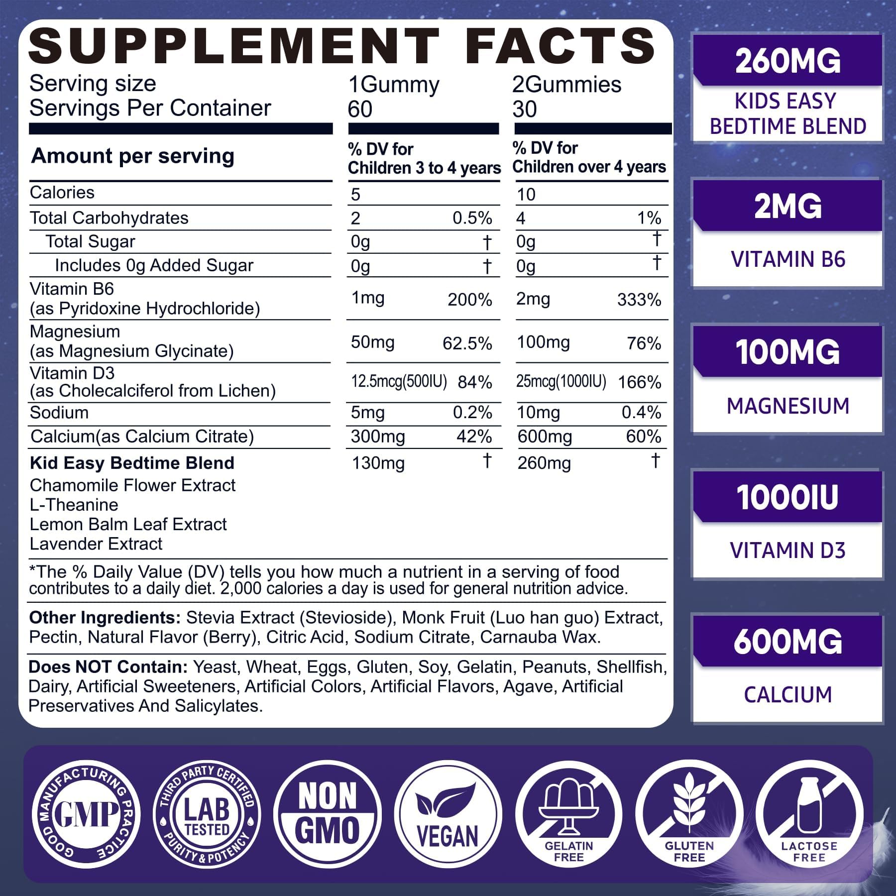 Kids Sleep Gummies - Magnesium Glycinate Gummies, Melatonin Free Sleep Aid | Magnesium, Calcium, D3, B6, L Theanine