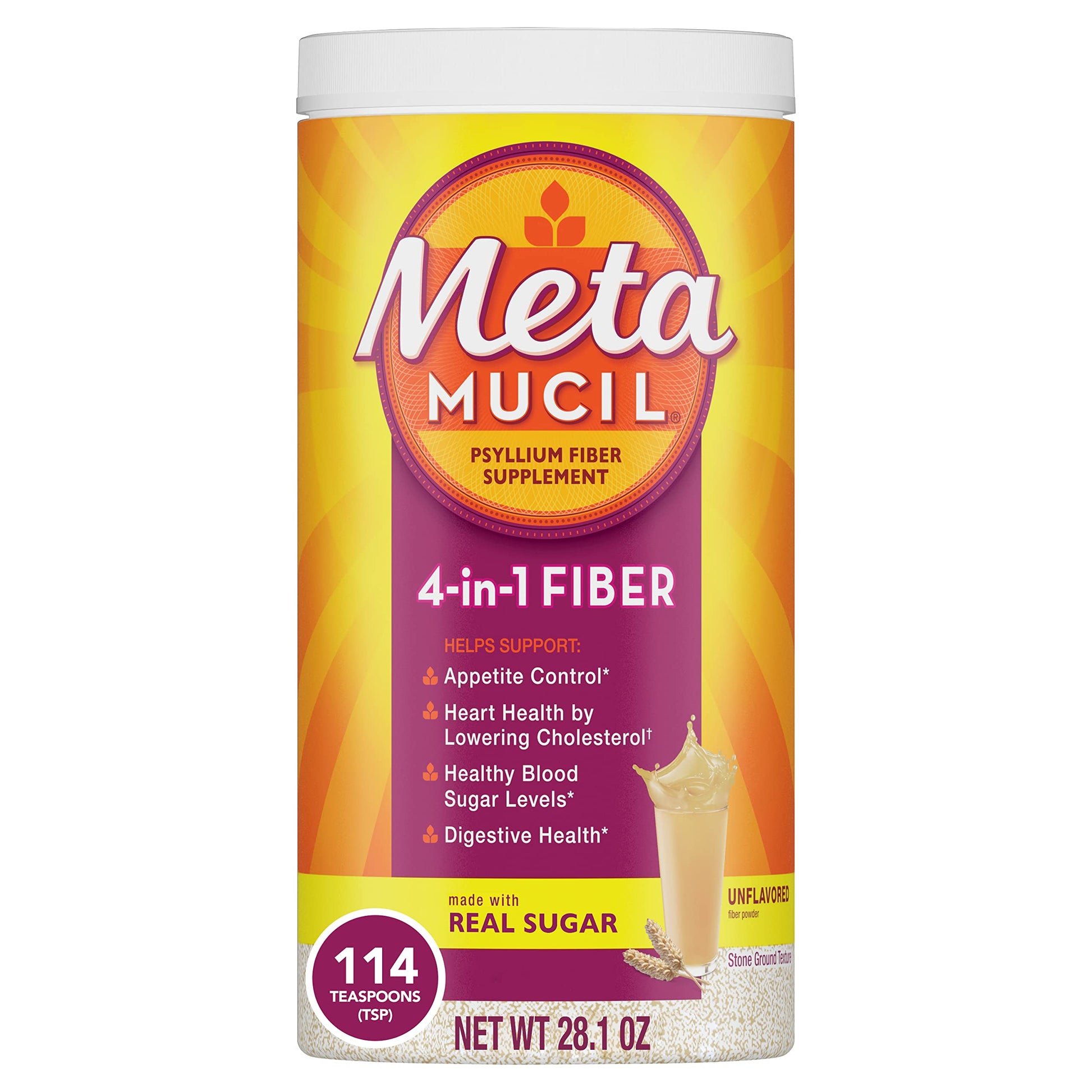 Metamucil, Daily Psyllium Husk Powder Supplement with Real Sugar, 4-in-1 Fiber MetamucilAu supplements