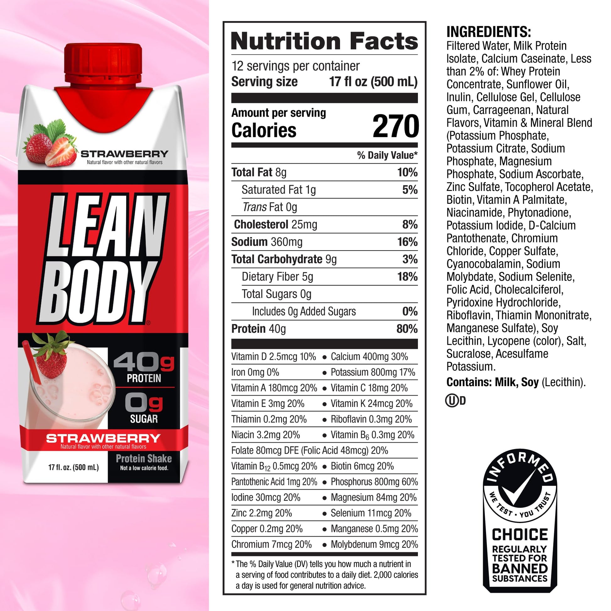 Labrada Lean Body Ready-to-Drink Strawberry Protein Shake, 40g Protein, Whey Blend LabradaUS supplements