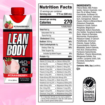 Labrada Lean Body Ready-to-Drink Strawberry Protein Shake, 40g Protein, Whey Blend LabradaUS supplements