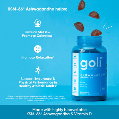 Goli Ashwagandha & Vitamin D Gummy - 180 Count - Mixed Berry, KSM-66, Vegan GoliUS supplements