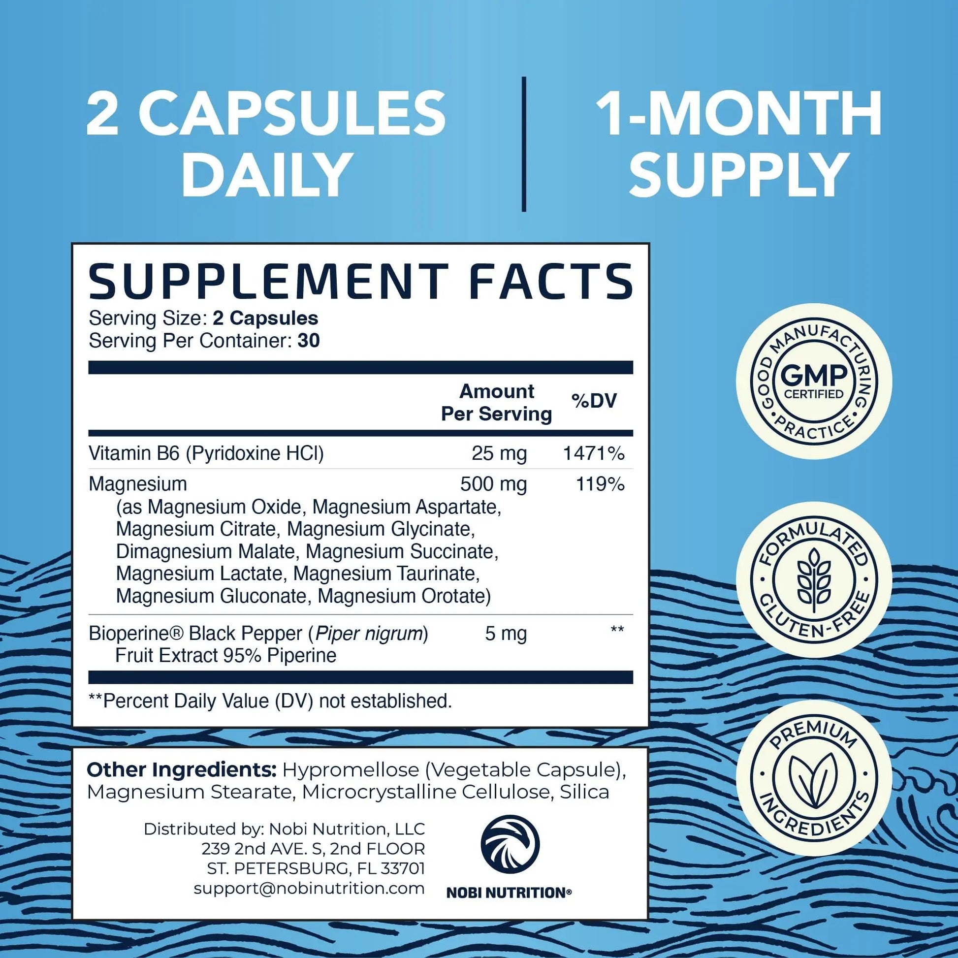 10 in 1 Magnesium Complex Supplement 500MG | Magnesium Citrate, Mag Glycinate, Malate & More | High Absorption Mag Complex with Vitamin B6 | Bone, Muscle & Heart Health Support | Non-GMO | 60 Ct. Nobi Nutritionnz supplements