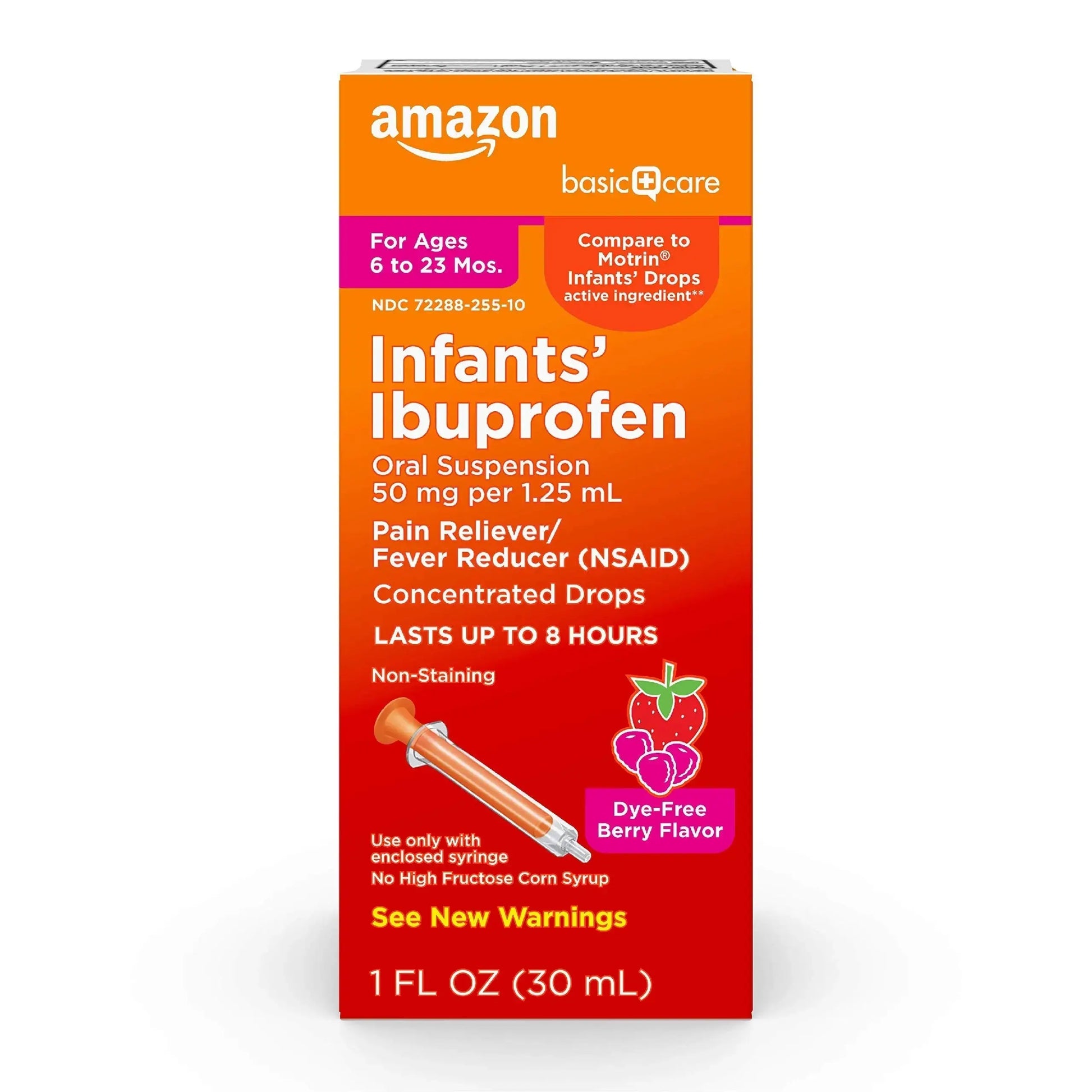 Amazon Basic Care Infants' Ibuprofen Oral Suspension, Pain Reliever and Fever Reducer, 50 mg/1.25 mL, Berry Flavor Concentrated Drops, Dye-Free, 1 fl oz (Pack of 1) Amazon Basic CareAu supplements