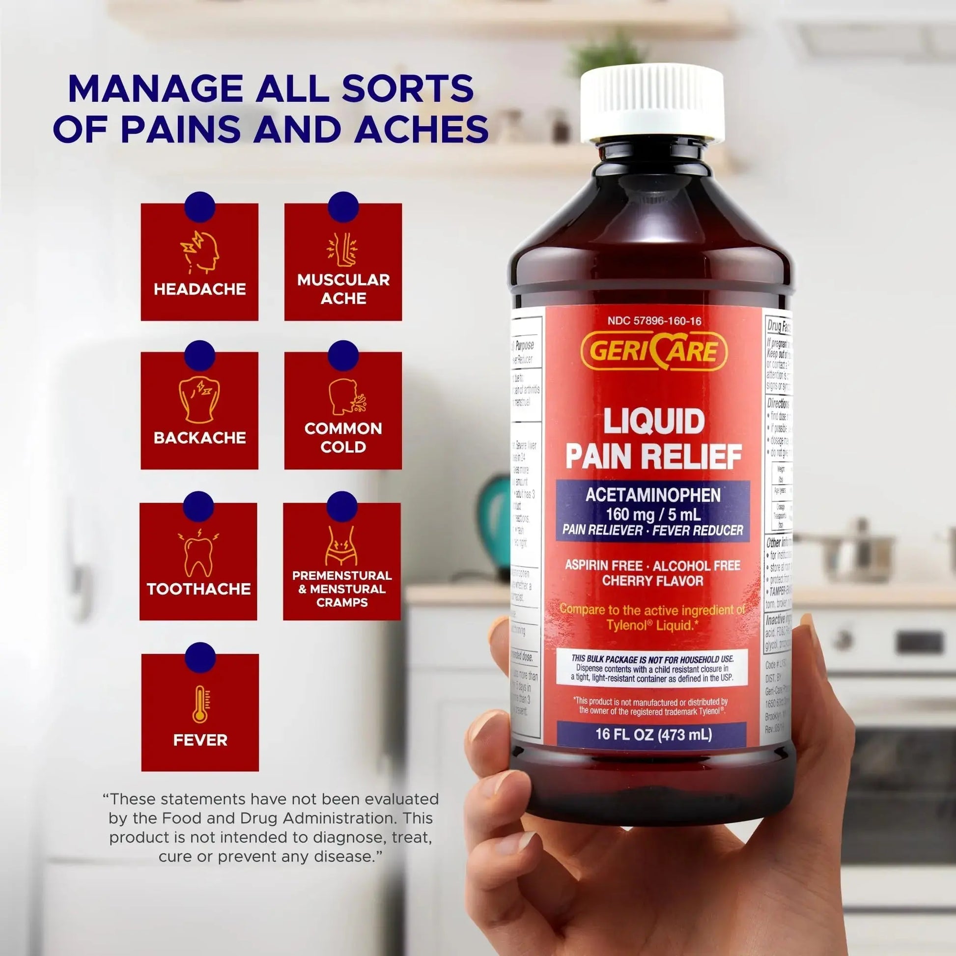 GeriCare Regular Strength Liquid Acetaminophen 160 mg, Pain Reliever, Fever Reducer, Aspirin & Alcohol Free, Cherry Flavored 16 Fl Oz (Pack of 2) GeriCareAu supplements