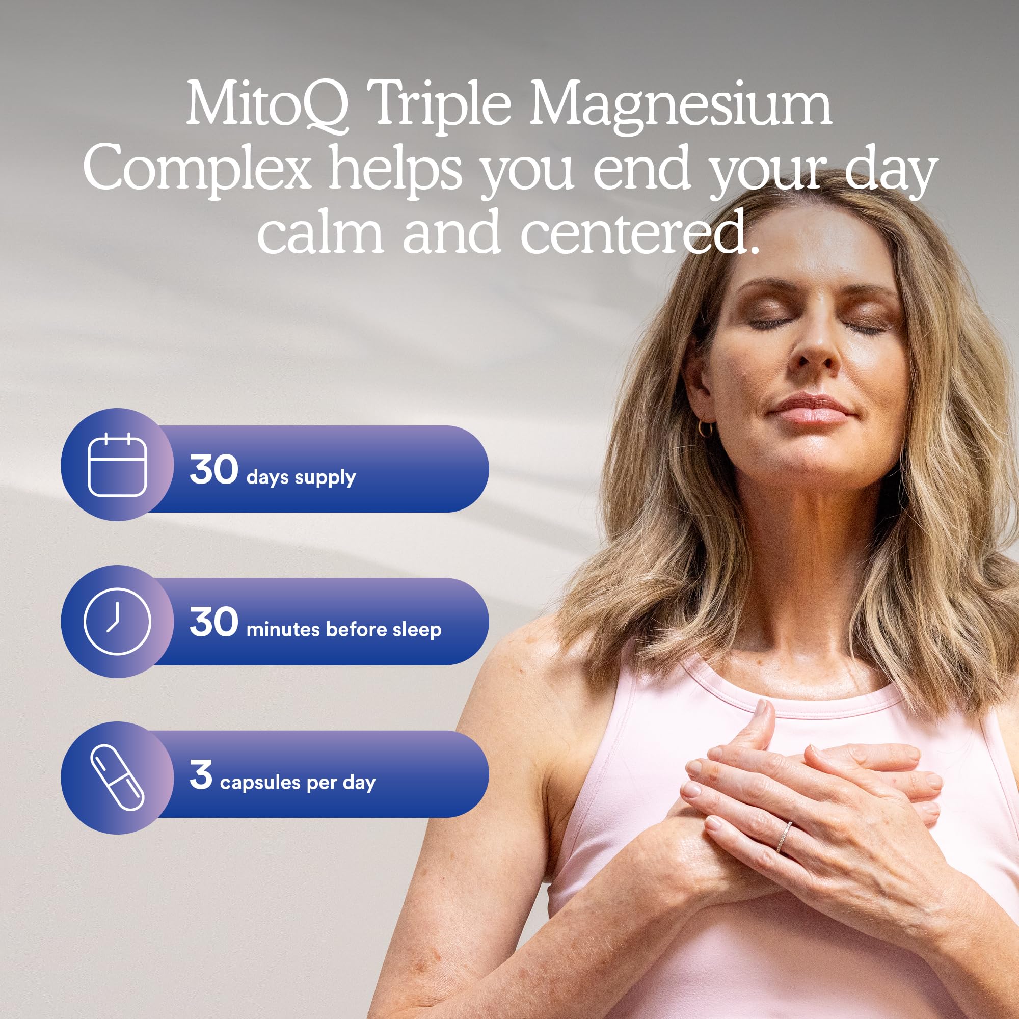 MitoQ Triple Magnesium Complex | Magnesium Glycinate, Taurinate, Oxide with GABA for Heart Health, Stress Management, & Deeper Sleep | High Absorption | 90 Capsules MitoQAu supplements