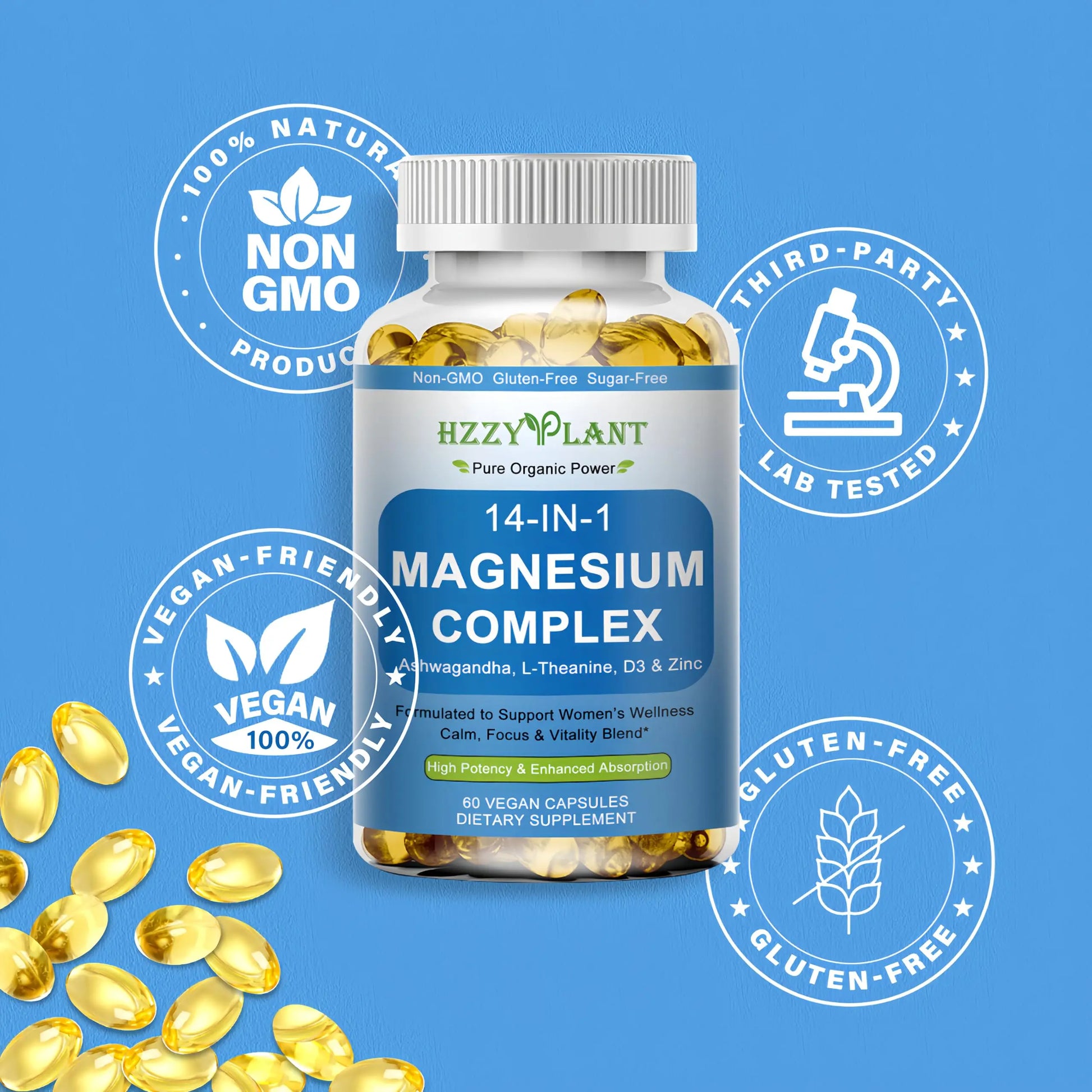 Magnesium Complex Softgels, High Absorption Magnesium Supplement with Glycinate, Citrate, Malate, Taurate, 14-in-1 Magnesium Complex for Women & Men for Muscle, Heart, Sleep Support, 2 Month Supply HZZYPLANTnz supplements