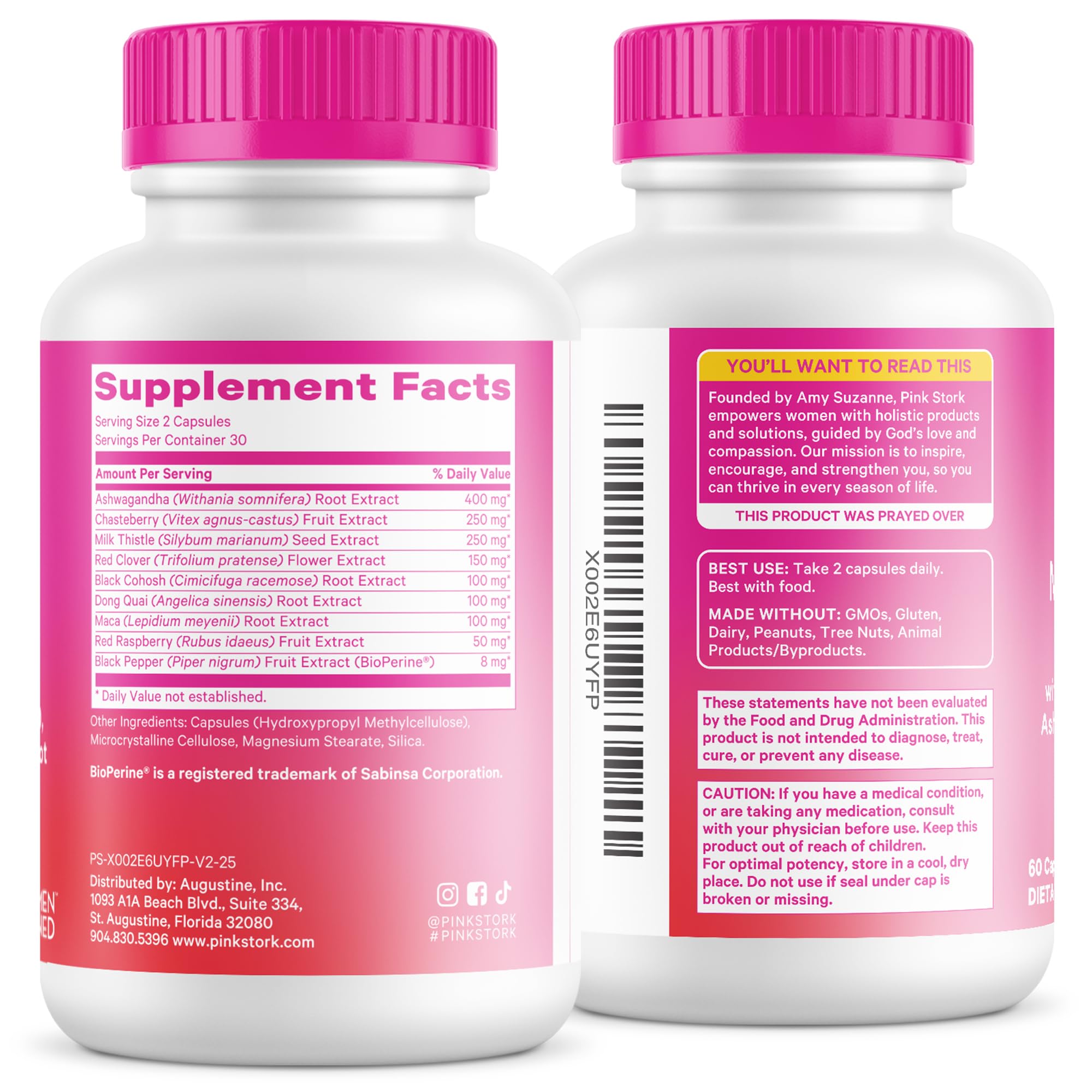 Pink Stork Menopause Support for Women - Hot Flash, Mood, Sleep, Weight, Cortisol & Hormonal Balance - Vegan, Estrogen-Free Perimenopause Relief - Ashwagandha, Maca - 60 Capsules Pink StorkAu supplements