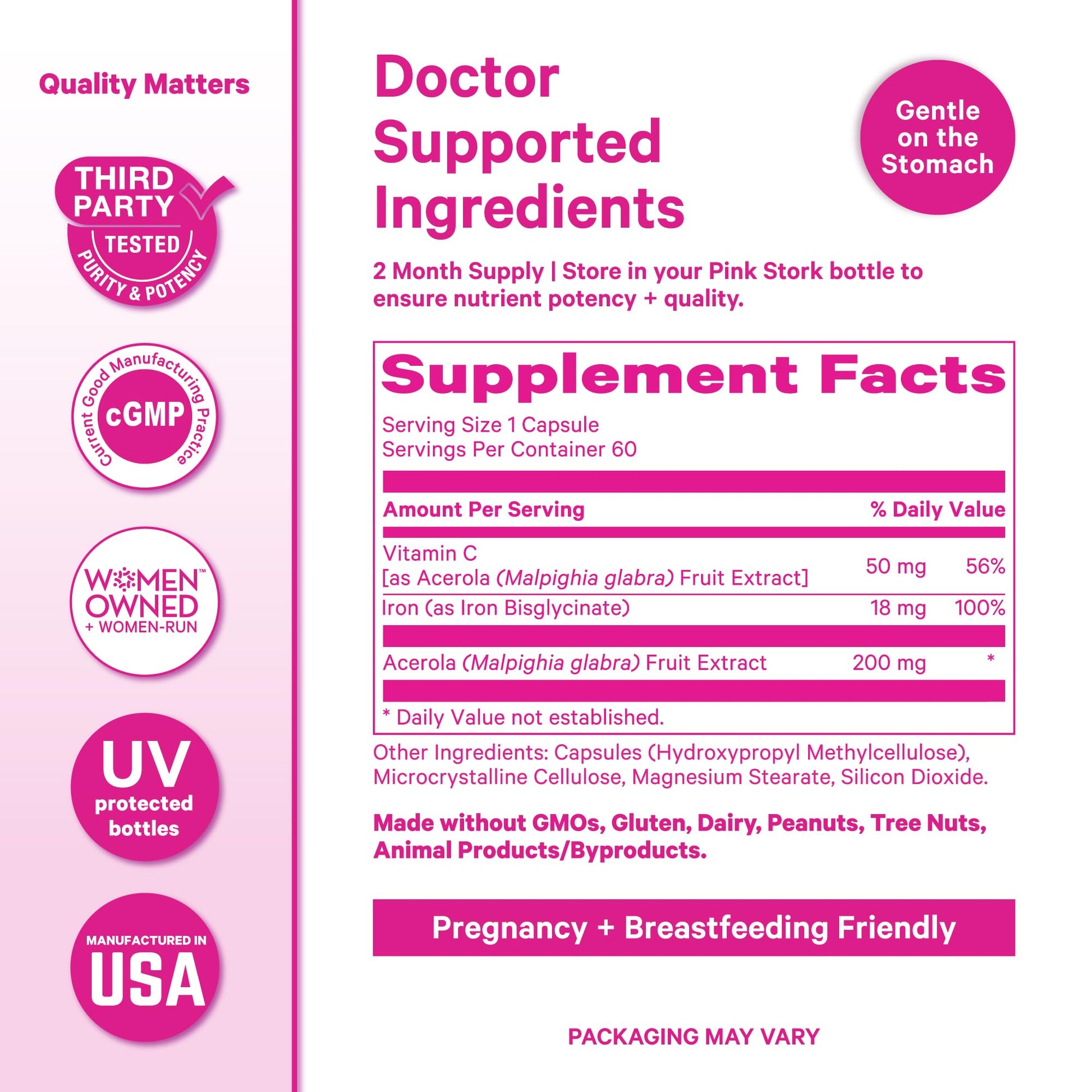 Pink Stork Iron for Women – 18 mg Non-Constipating Iron Bisglycinate + Vitamin C for Optimal Absorption – Energy, Focus, & Oxygen Supply – PMS, Pregnancy, Postpartum & Perimenopause - 60 Capsules Pink StorkAu supplements