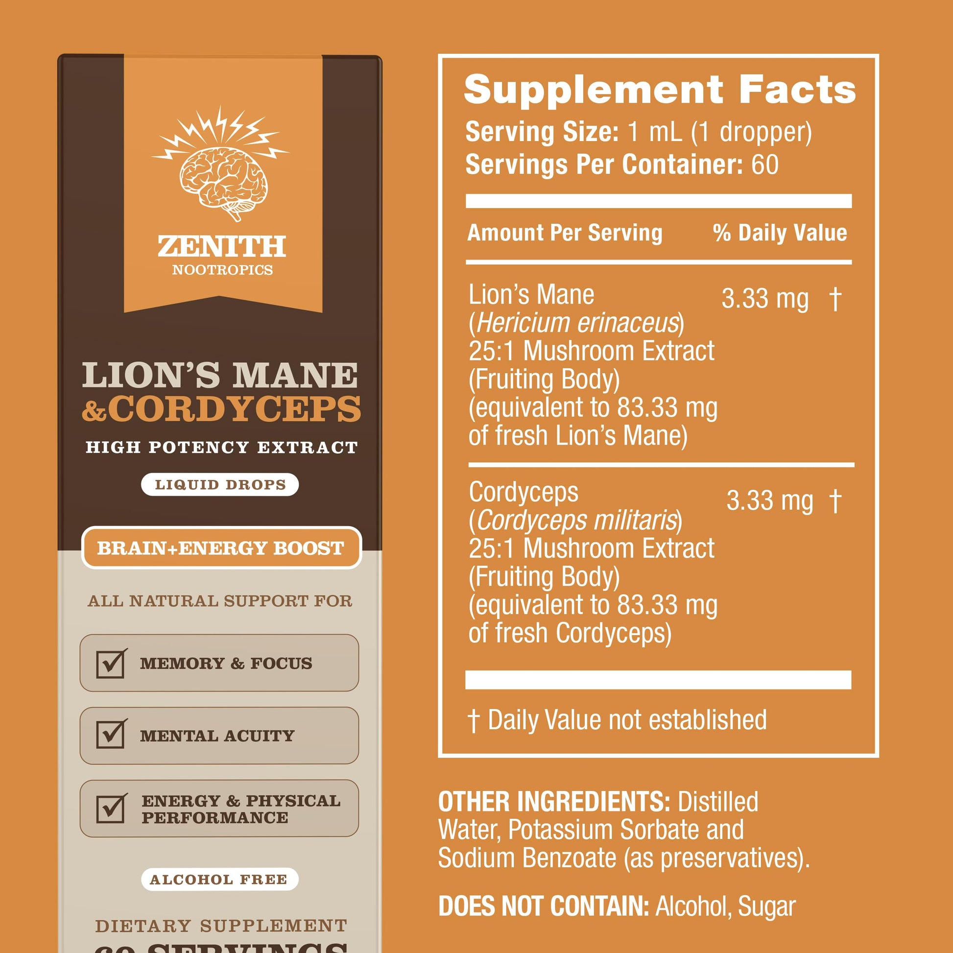 Zenith Nootropics Lion’s Mane & Cordyceps Supplement – Brain & Energy Support – Focus, Memory, Clarity, Immunity – Vegan, Alcohol-Free Tincture – Up-to 2-Month Supply, 2 fl oz Zenith NootropicsAu supplements