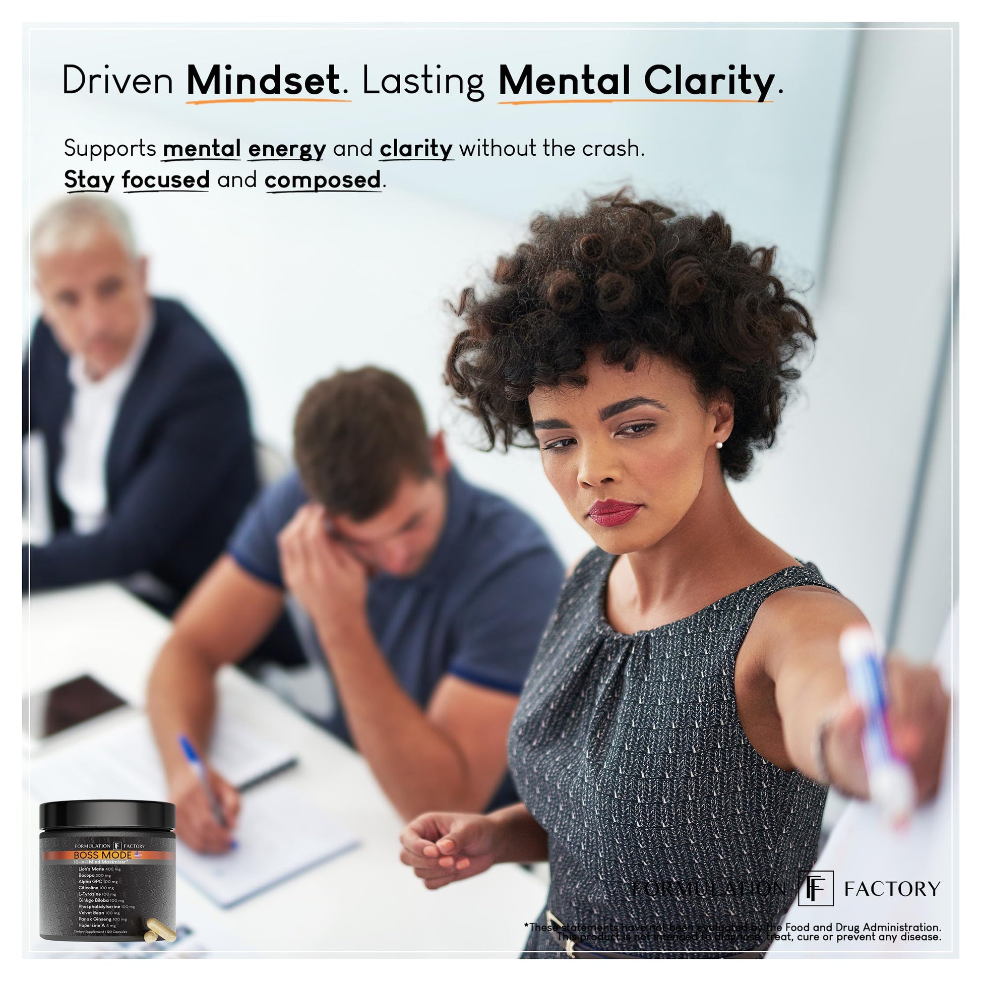 Formulation Factory Nootropic Brain Supplement - Boss Mode Focus & Memory Complex with Lion's Mane, Alpha GPC & Bacopa - Cognitive Support - 120 Capsules, 2 Month Supply Formulation FactoryAu supplements