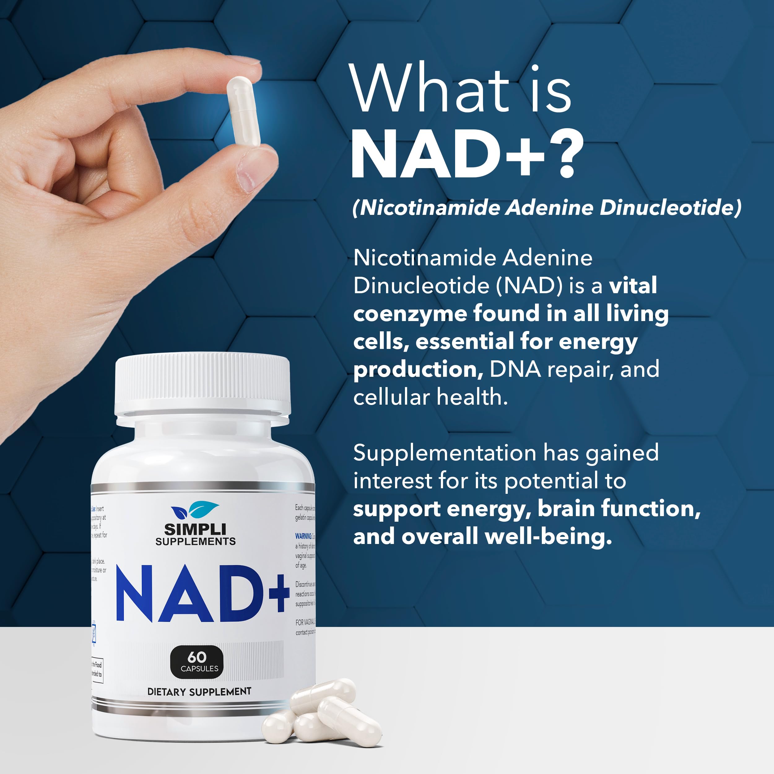 NAD Supplement for Anti-Aging and Cell Regeneration | NAD Booster 500mg Per Serving | NMN Supplement Alternative | Similar to Nicotinamide Riboside | 120 Capsules (2 Month Supply) Simpli SupplementsAu supplements