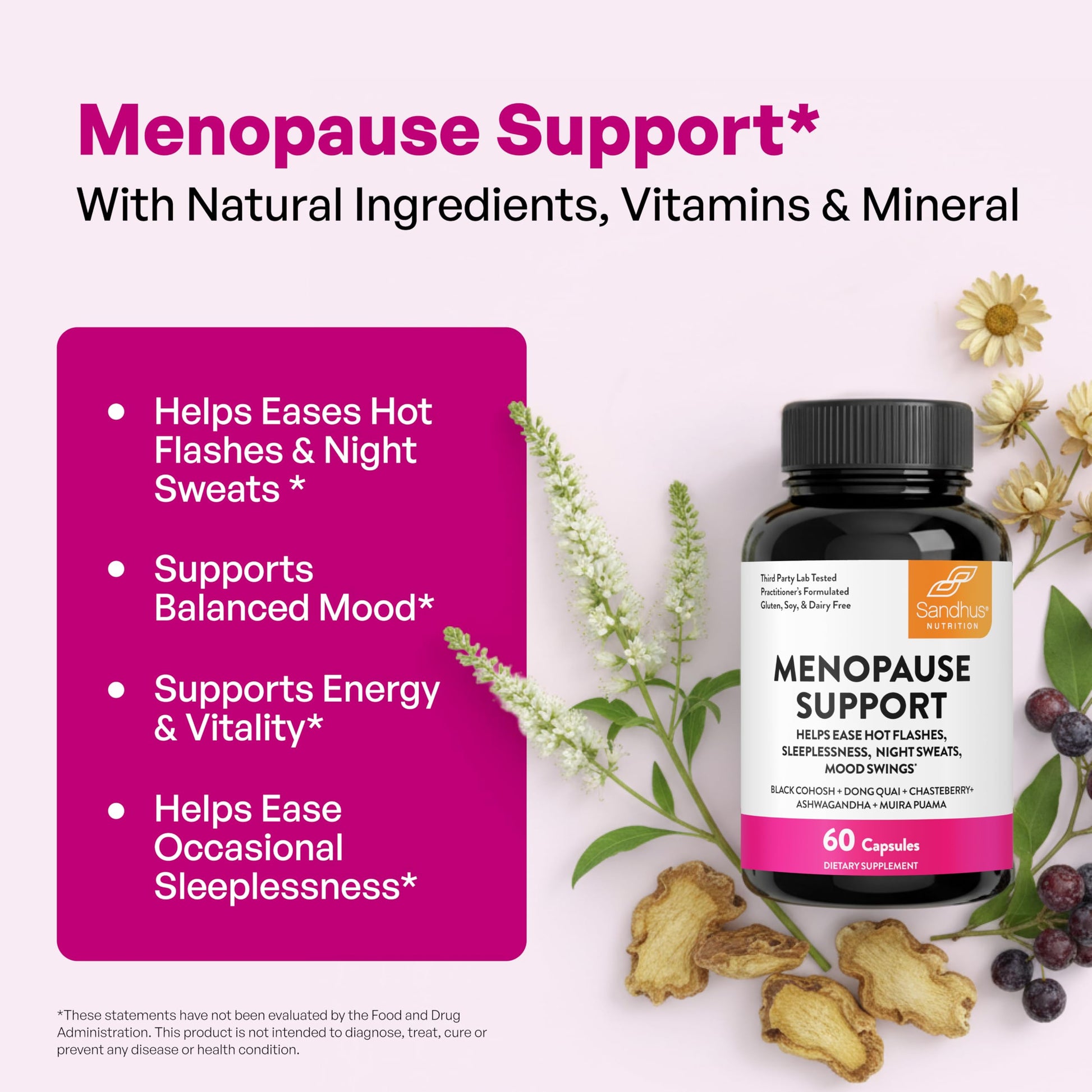Complete Menopause Support Supplement For Women | With Ashwagandha, Black Cohosh, Dong Quai & Muira Puama | Helps Easing Hot Flashes, Night Sweats, Mood Swings, Hormone Balance & Harmony | 60 Capsules Sandhu'sAu supplements