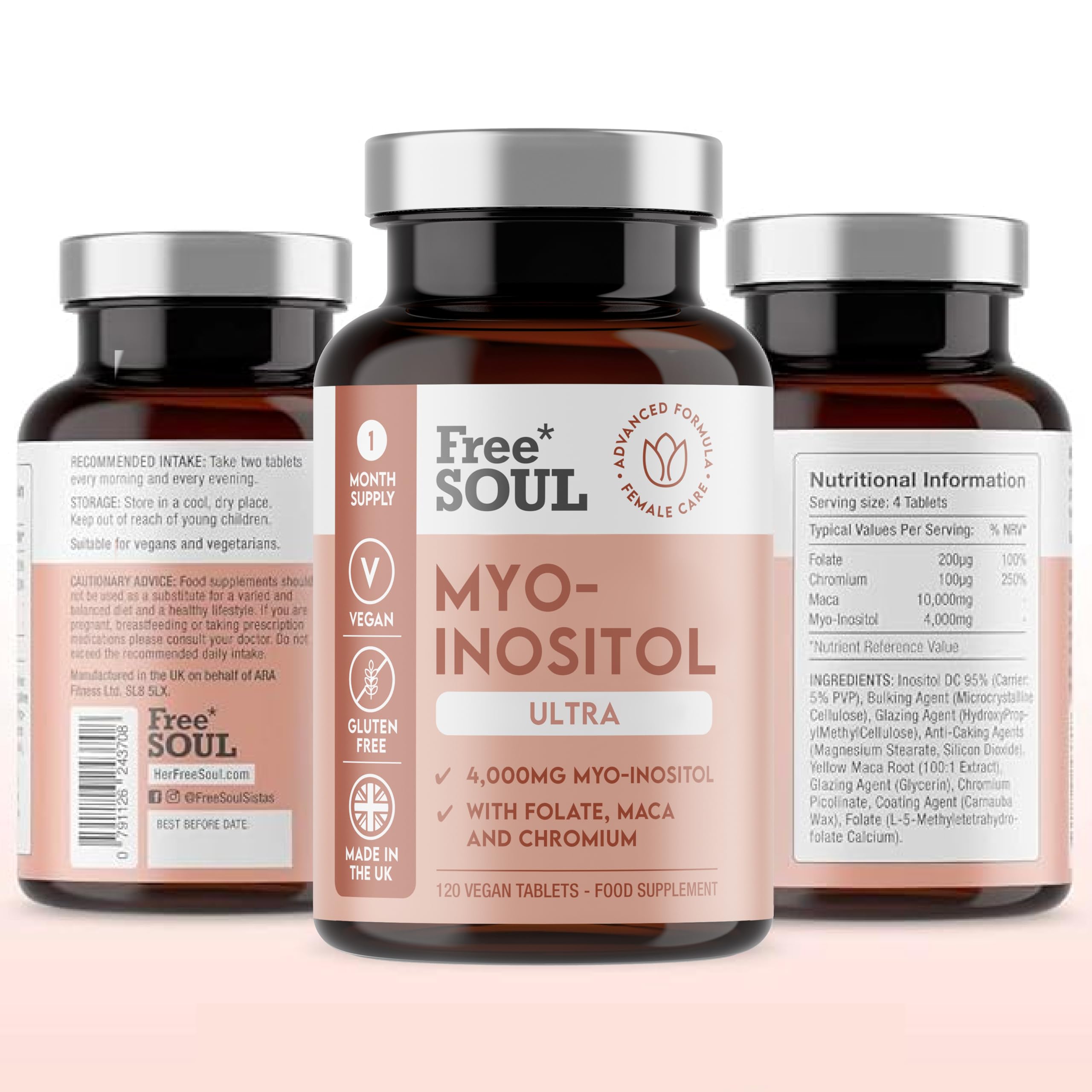 Free Soul Myo-Inositol Ultra Supplement with 4,000mg Myo-Inositol, 200ug Folate, 100ug Free SoulUS supplements