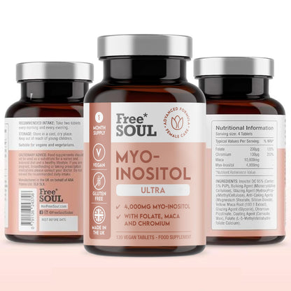 Free Soul Myo-Inositol Ultra Supplement with 4,000mg Myo-Inositol, 200ug Folate, 100ug Free SoulUS supplements