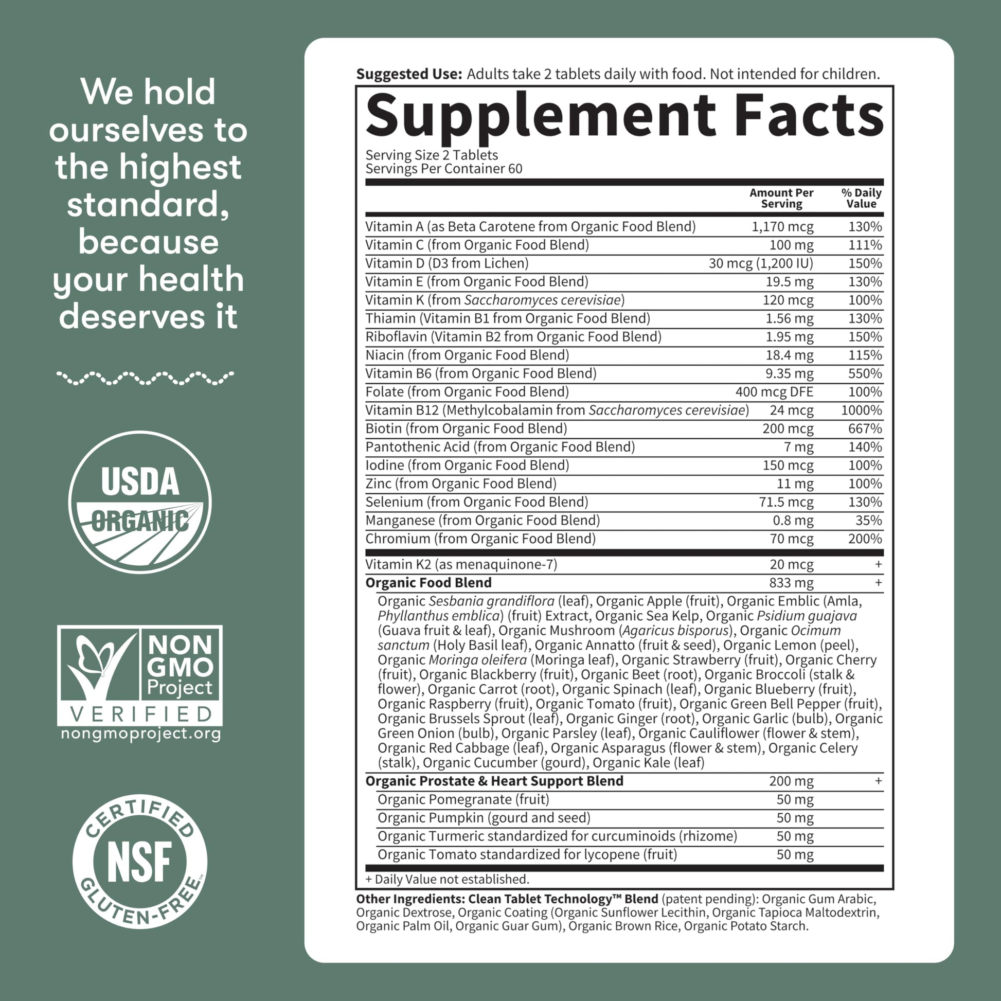 Garden of Life Organics Men's 40+ Multivitamin with Prostate Support, B12 & Vitamins – Vegan Daily Whole Food Multivitamin, Non-GMO, Certified Organic, 120 Tablets Garden of LifeAu supplements