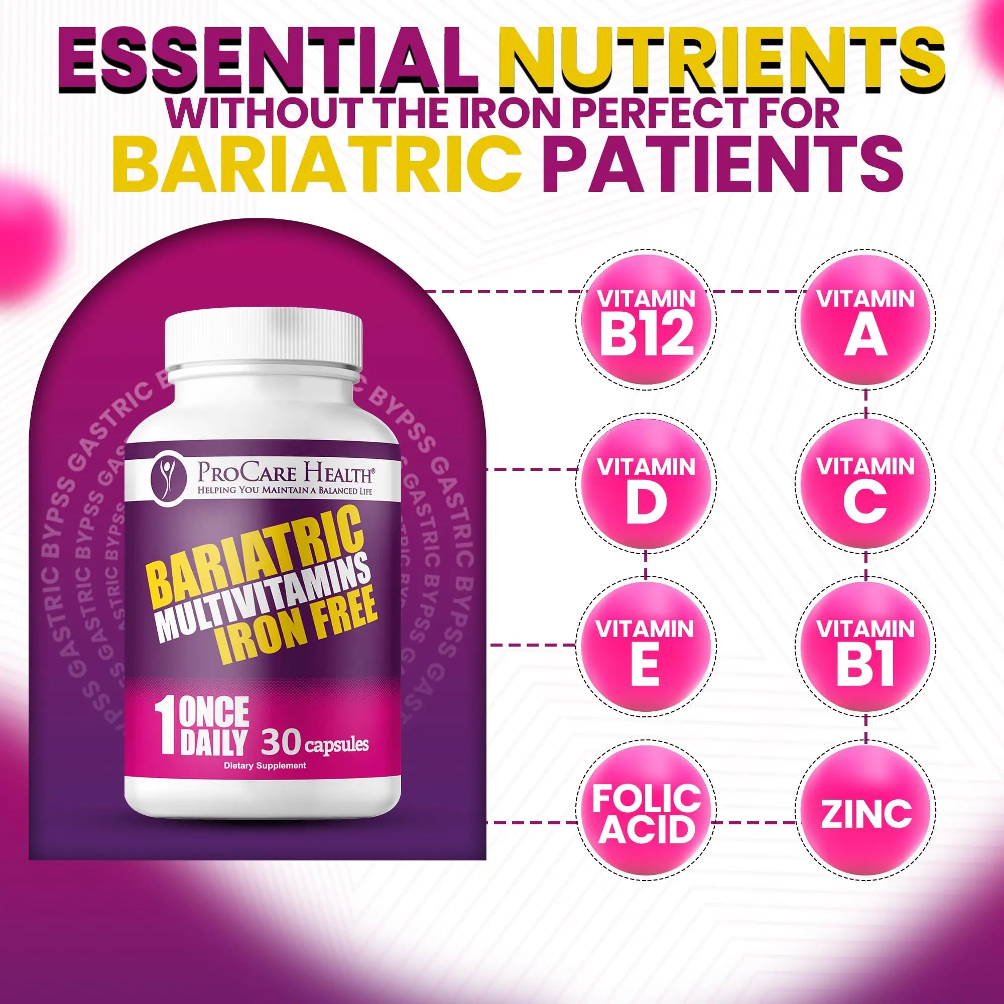 Procare Health Bariatric Multivitamin with Iron Free (30 Fast Dissolving Veggie Capsule) - Bariatric Vitamins for Gastric Sleeve & Gastric Bypass ProCare HealthAu supplements