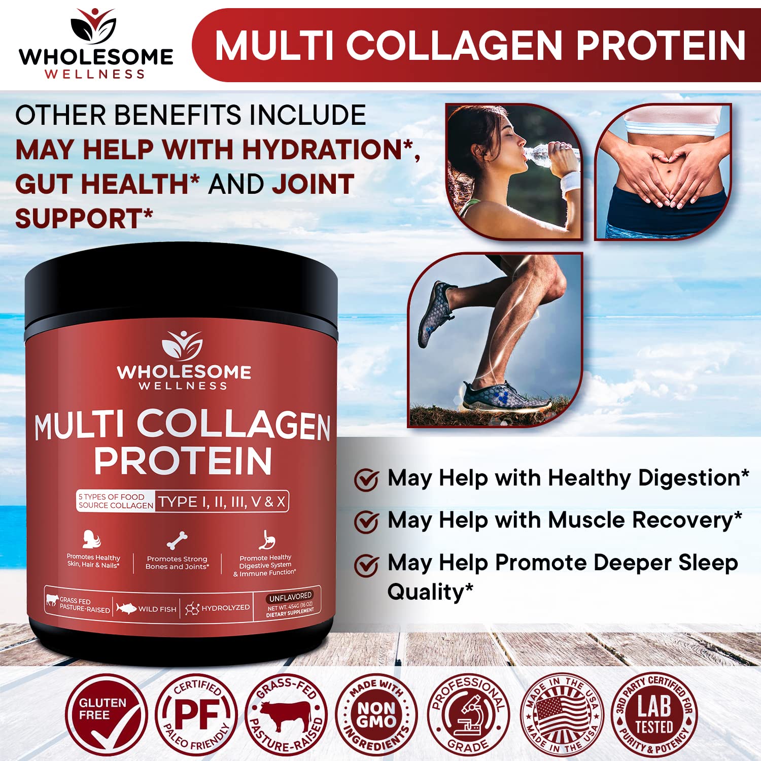 Multi Collagen Protein Powder Hydrolyzed (Type I II III V X) Grass-Fed All-in-One Super Wholesome WellnessAu supplements