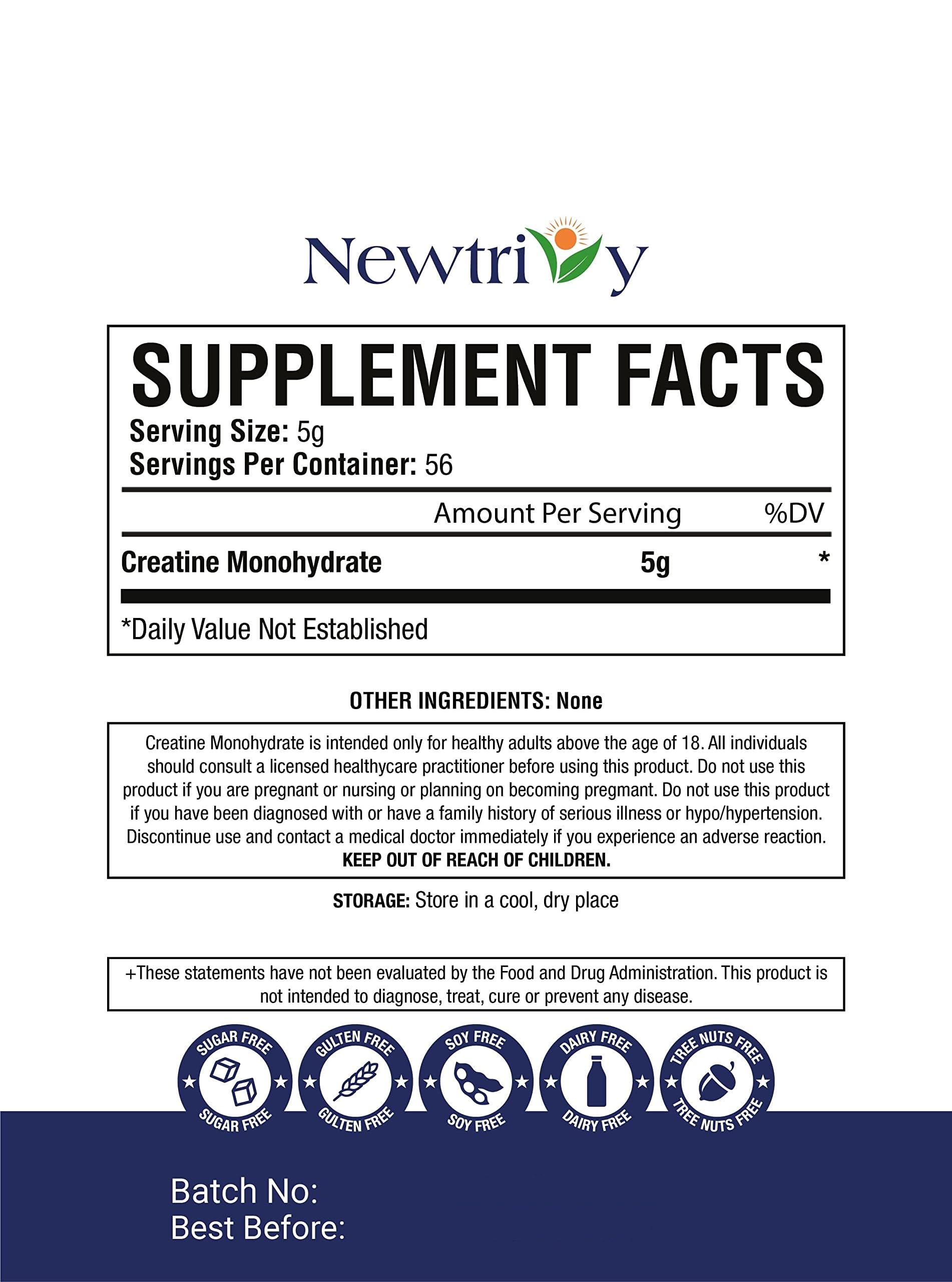 Creatine Monohydrate,Micronized, Pure,Unflavored,280g (9.8oz) NewtrivyAu supplements