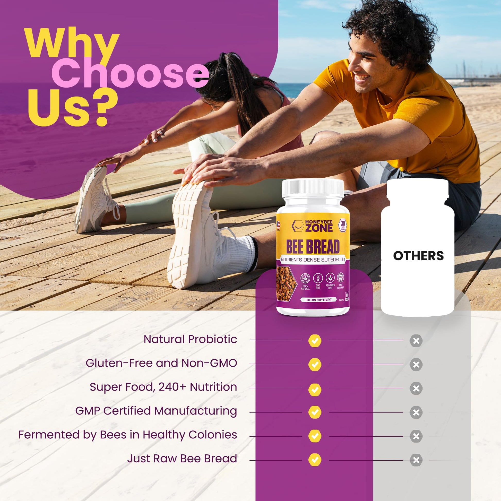 HONEYBEEZONE-Bee Bread Capsules – Nutrient-Rich Superfood for Energy Boost, Immune Support Supplement | Non-GMO, Gluten-Free, 60 Easy-to-Swallow Veggie Capsules HONEYBEEZONEAu supplements