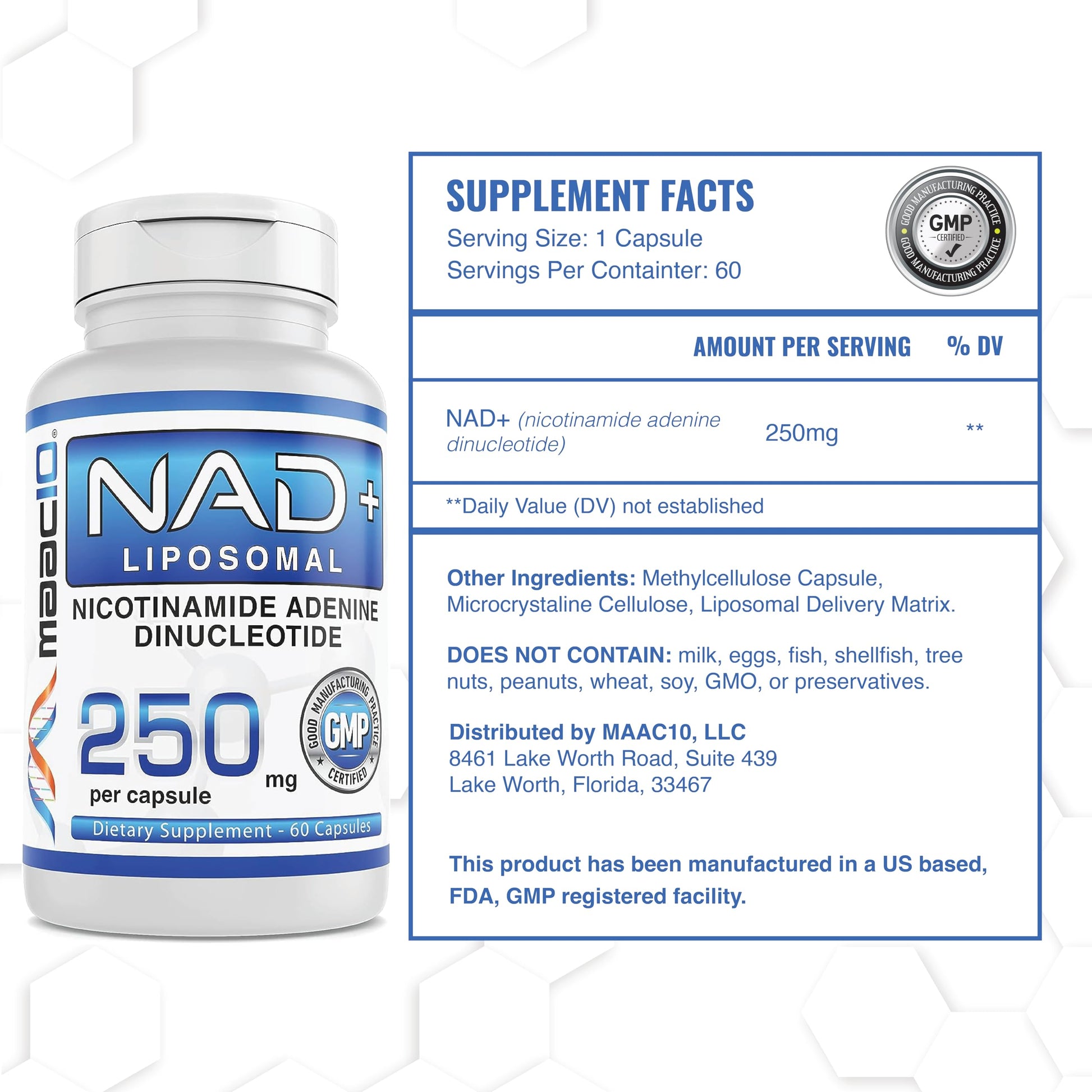MAAC10 Liposomal NAD Supplement 500mg Serving (2x250mg Capsules) Actual Nicotinamide Adenine Dinucleotide MAAC10Au supplements
