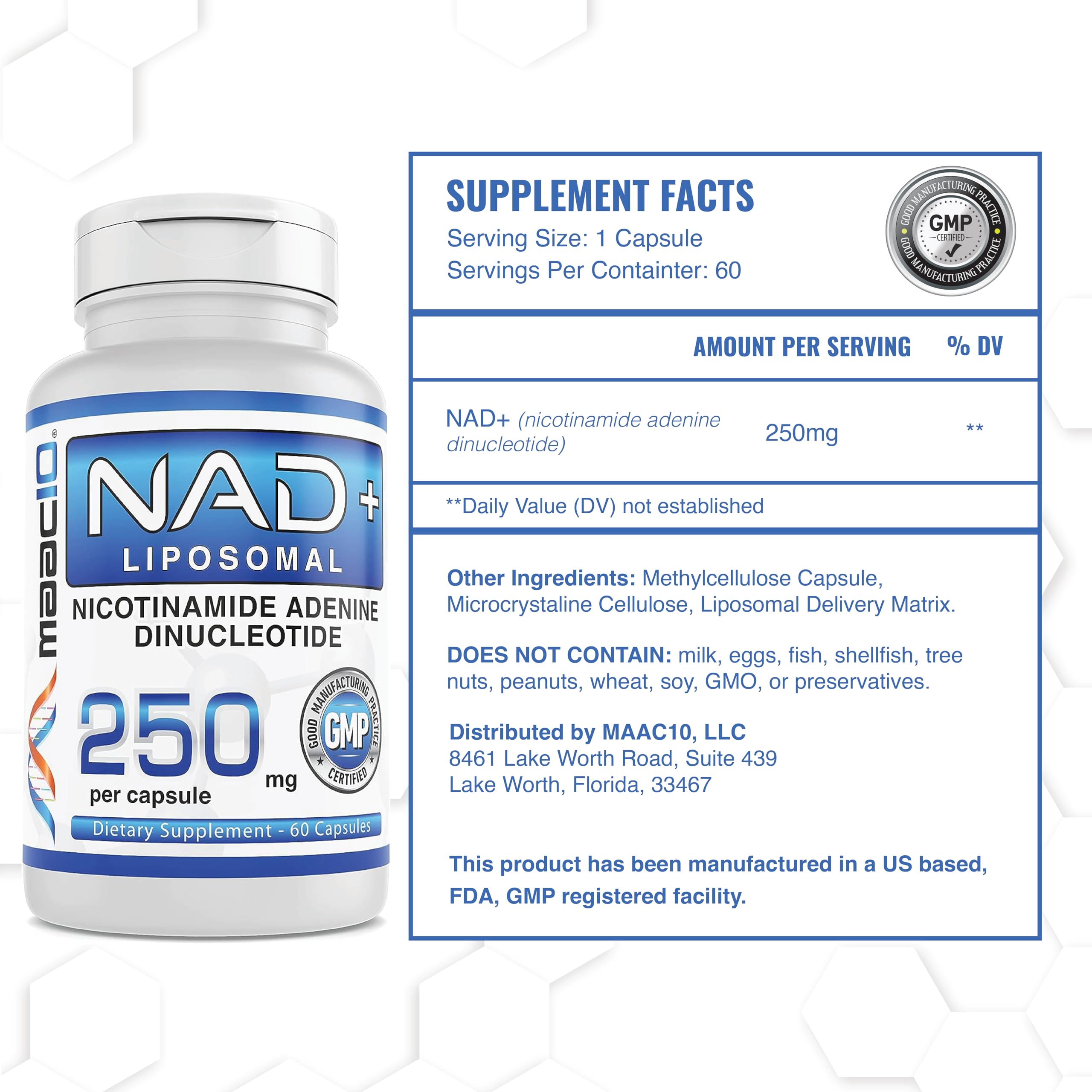 MAAC10 Liposomal NAD Supplement 500mg Serving (2x250mg Capsules) Actual Nicotinamide Adenine Dinucleotide MAAC10Au supplements
