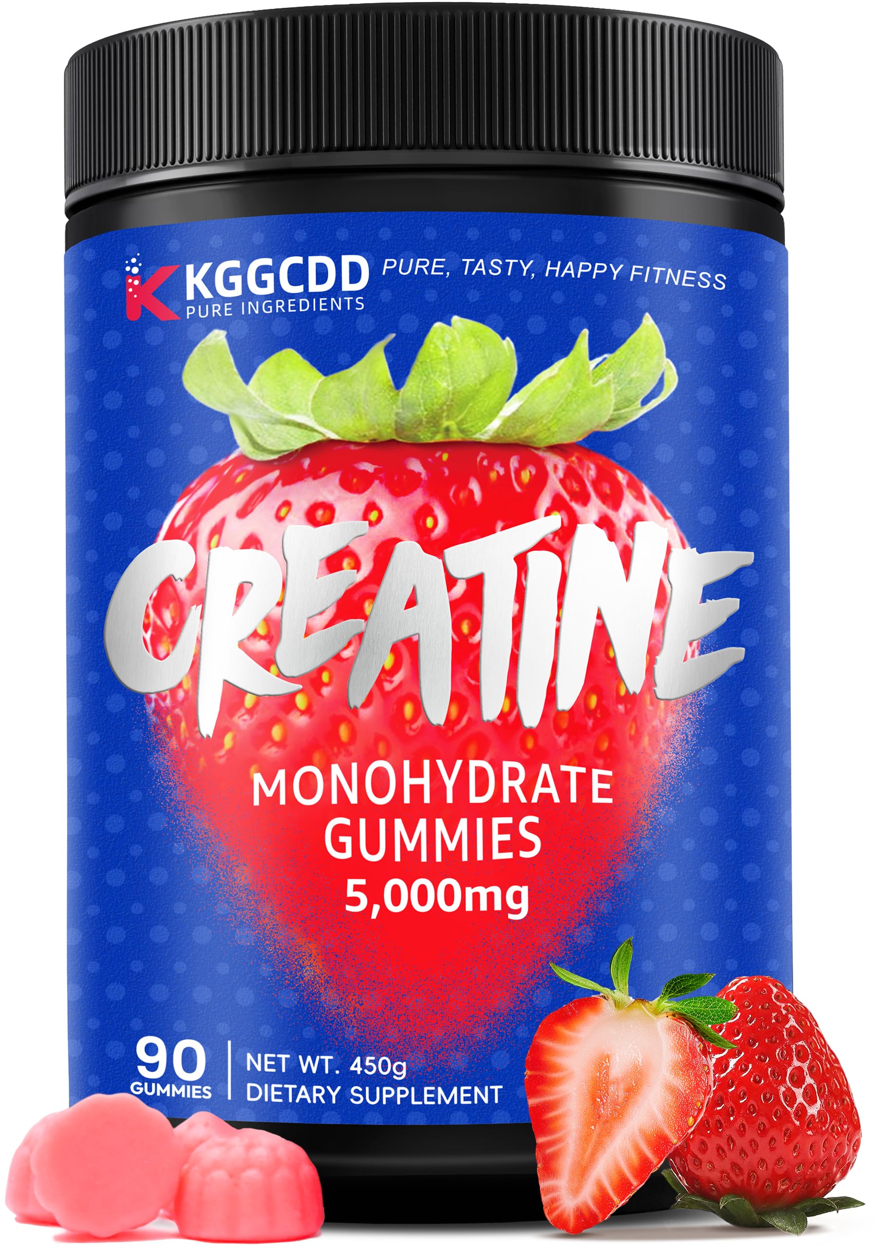 KGGCDD 99.99% Creatine Monohydrate Gummies for Men & Women, 5,000mg Tasty Creatine Gummies for Muscle Strength, Endurance, Recovery & Sugar Free, Gluten-Free, Vegan, Non-GMO, 90 Count KGGCDDAu supplements