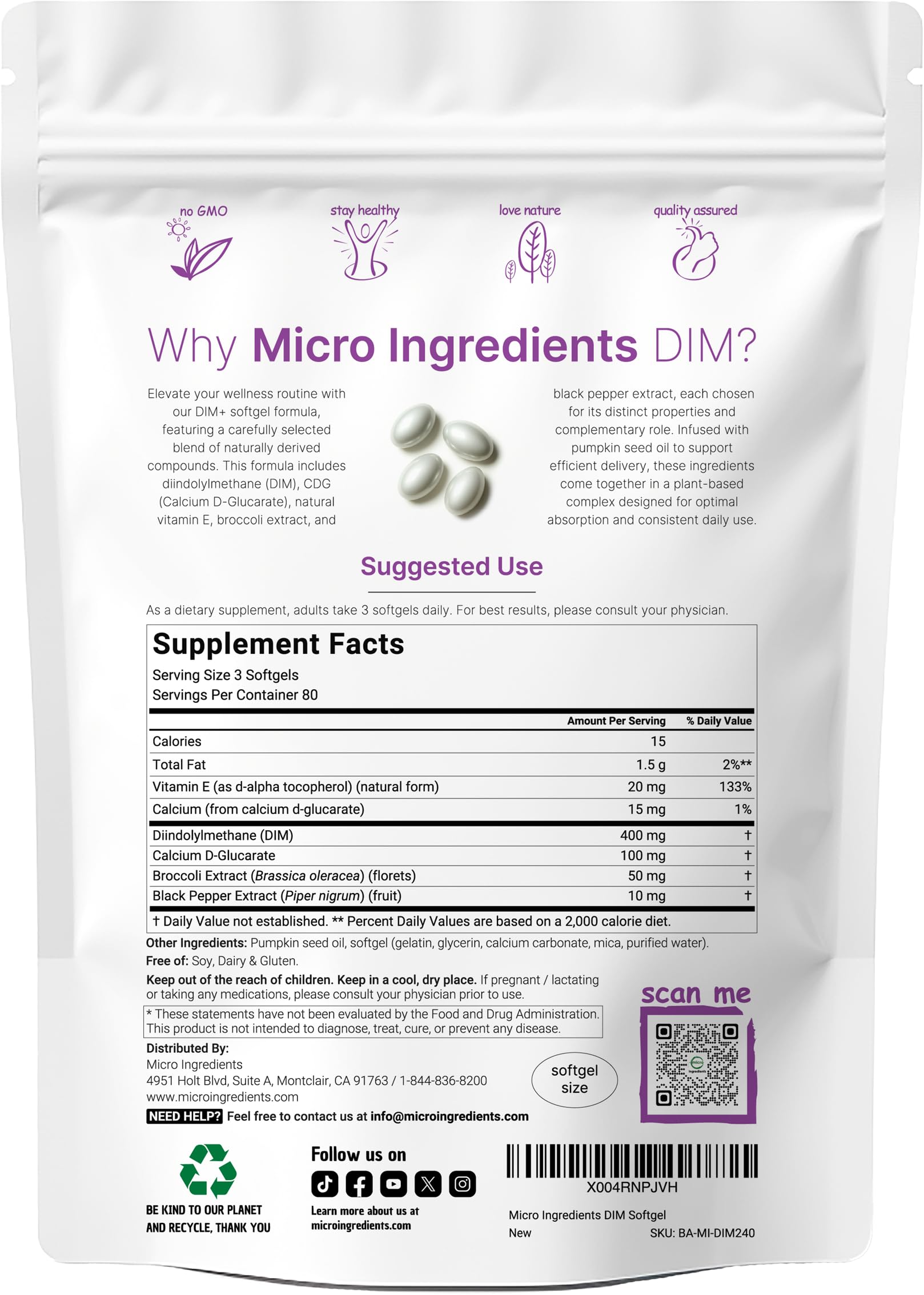 Micro Ingredients DIM+ Supplement 400mg for Men & Women | 240 Softgels with Pumpkin Seed Oil | Highly Bioavailable 7-in-1 Complex with Vitamin E, CDG, Broccoli & Black Pepper Extract Micro IngredientsAu supplements