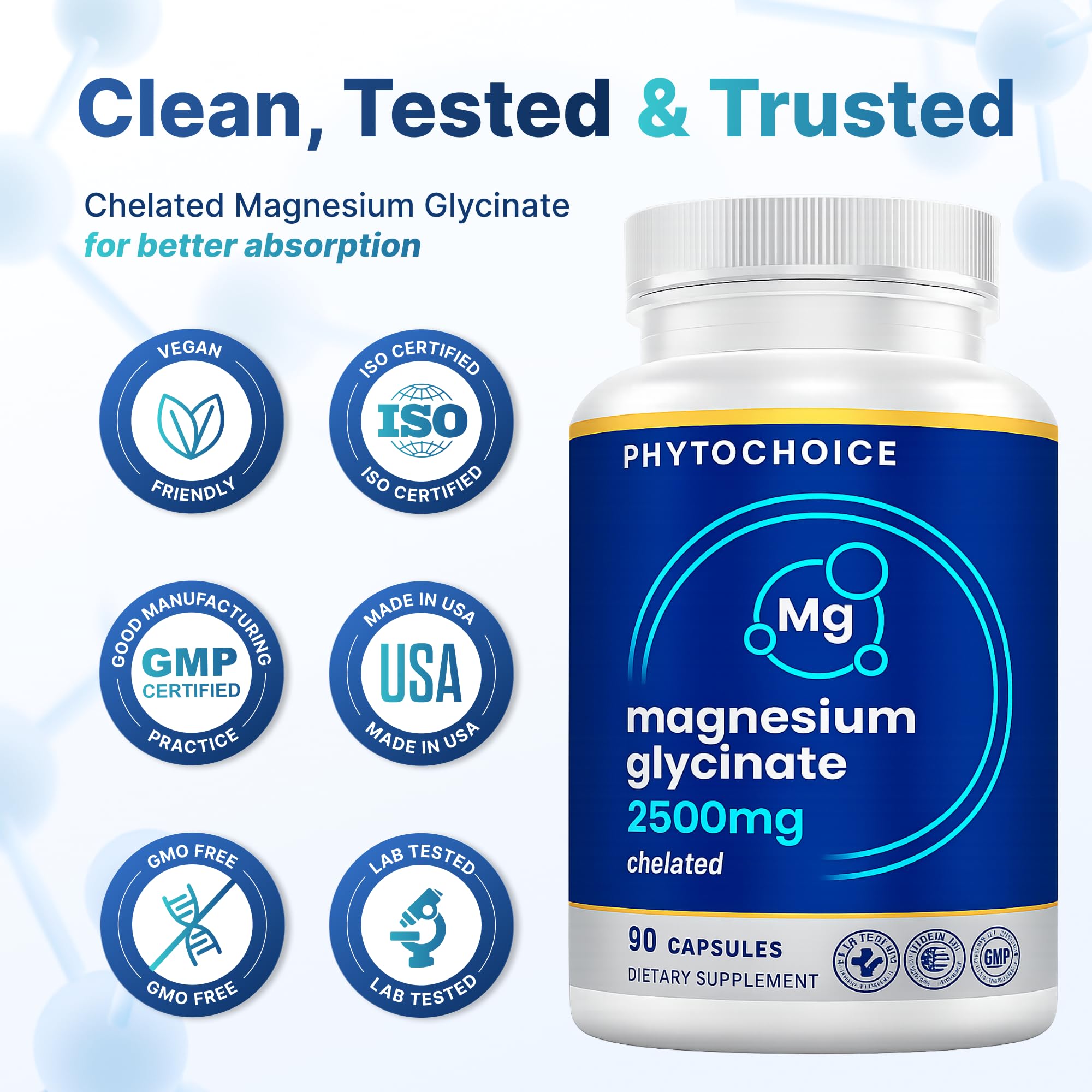 Magnesium for Sleep & Recovery – High Potency 2500mg Magnesium Glycinate for Men & Women, Chelated for High Absorption, Supports Deep Rest, Nerve & Muscle Recovery, Made in USA, 1 Month Supply PHYTOCHOICEAu supplements