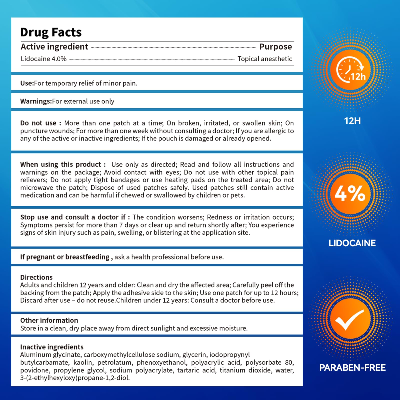 LOVPTFER 4% Lidocaine Pain Relief Patches – Maximum Strength Pain Patches, 12-Hour Long-Lasting Relief for Back, Neck, Shoulder & Joint Pain, Fast-Acting,–40 Count, 5.5” x 3.94” LOVPTFERAu supplements