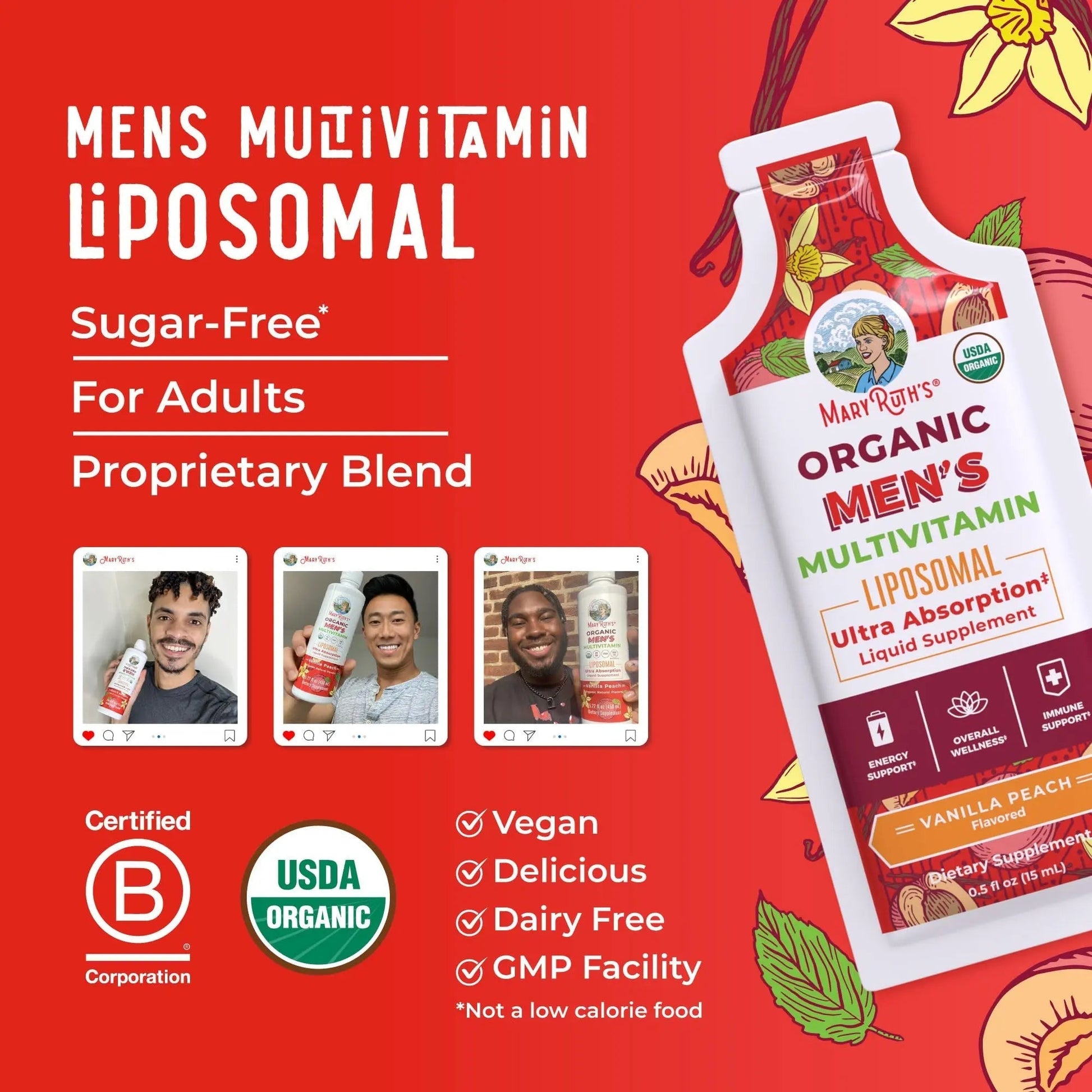 MaryRuth Organics Multivitamin for Men | USDA Organic | Sugar Free Mens Multivitamin Liposomal | Liquid Vitamins for Men | MARYRUTH'SAu supplements