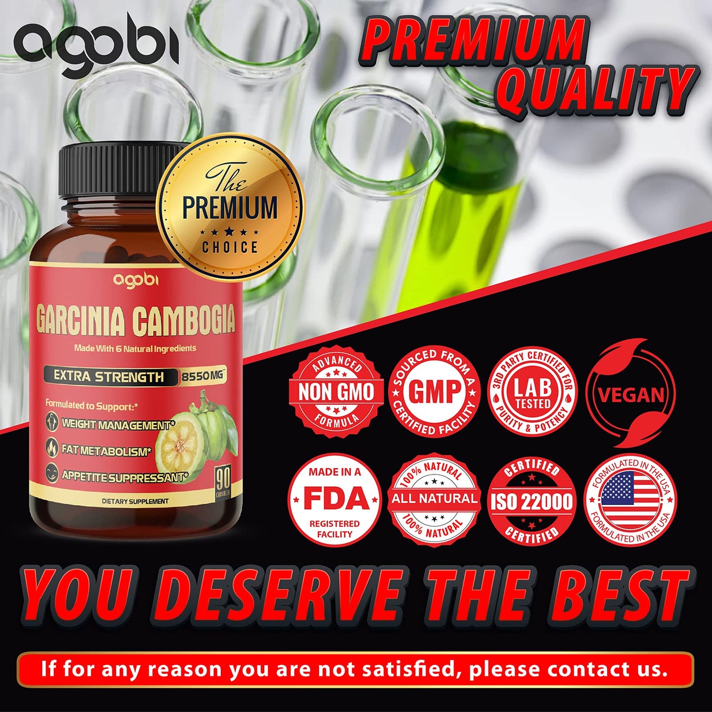 agobi Pure Garcinia Cambogia Capsules 8550mg - 6in1 with Green Tea, Arjuna, Garlic Bulb agobiUS supplements