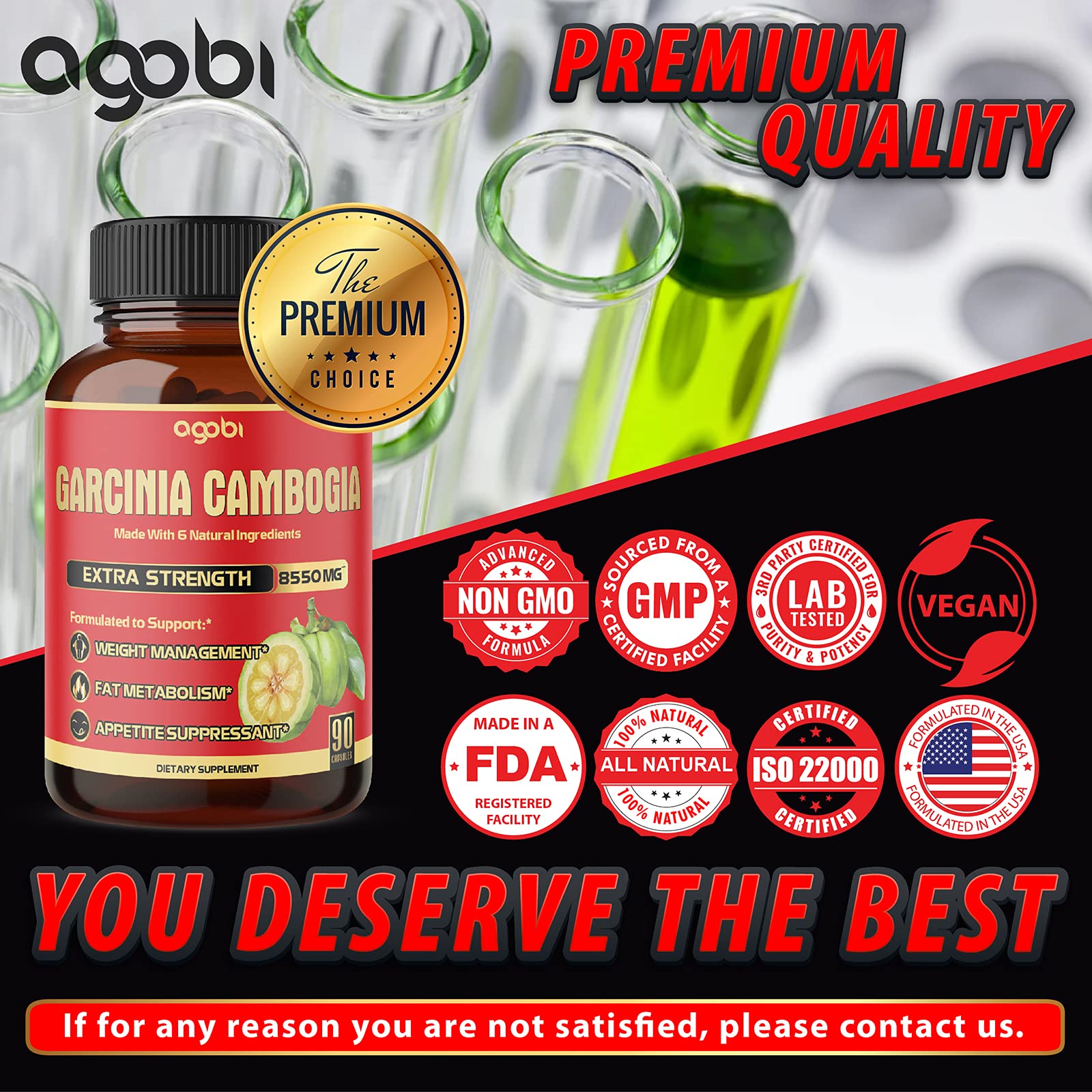 agobi Pure Garcinia Cambogia Capsules 8550mg - 6in1 with Green Tea, Arjuna, Garlic Bulb agobiUS supplements
