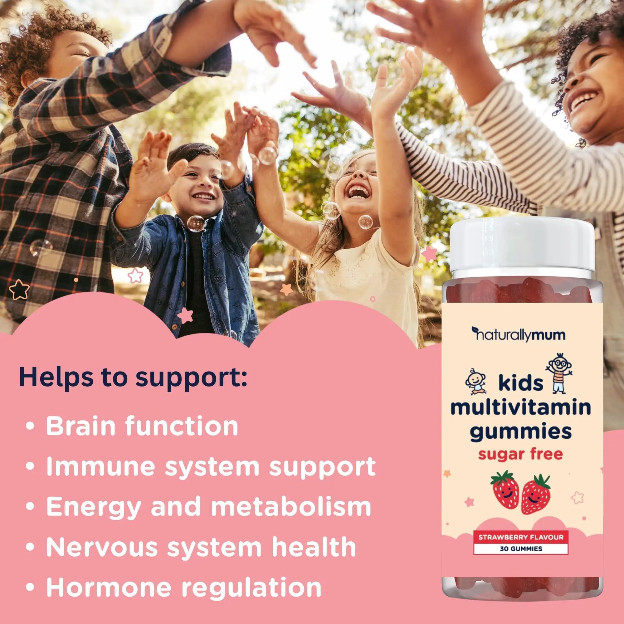 NaturallyMum Kids Multivitamin Gummies | for Children | Vegan Friendly | 30 Chewable Gummies | with Vitamins A, D, E, B6, B12, C | NaturallyMumAu supplements