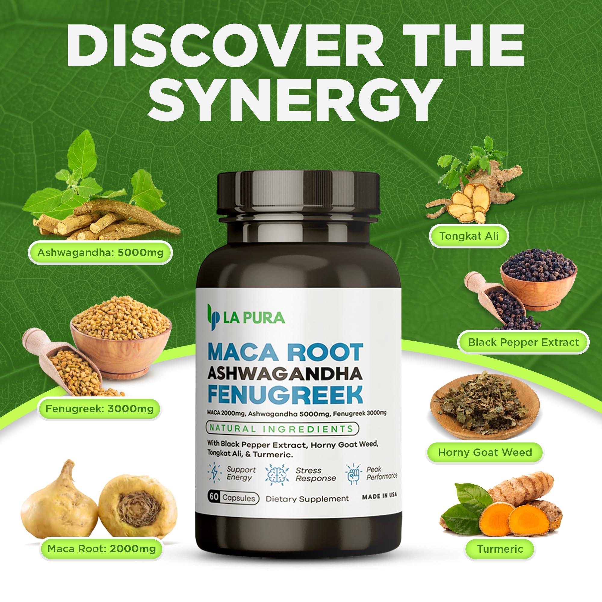 LaPura Ashwagandha 5000mg Maca Root 2000mg Fenugreek 3000mg Supplement LaPuraAu supplements