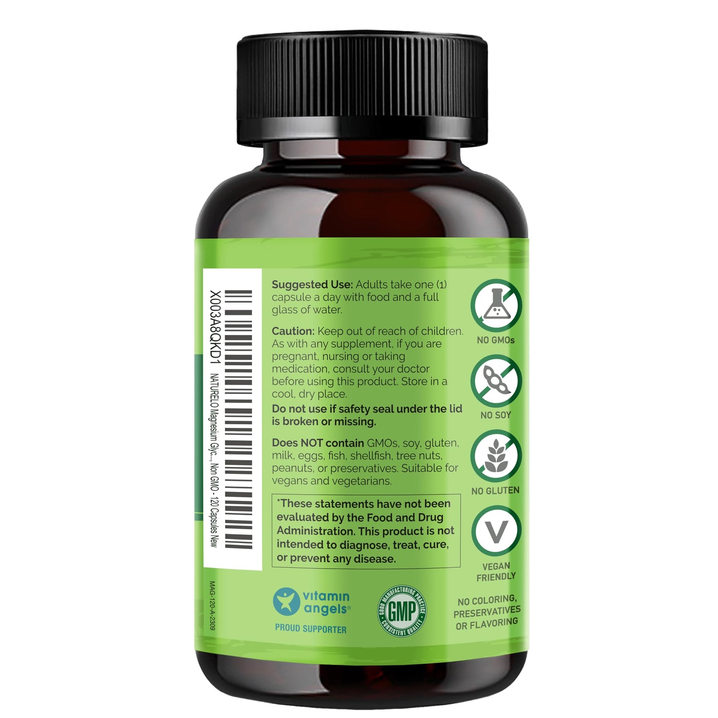 NATURELO Magnesium Glycinate Chelate Complex - 200 mg Magnesium with Organic Vegetables to Support Sleep, Calm, Muscle Cramp & Stress Relief NATURELOUS supplements